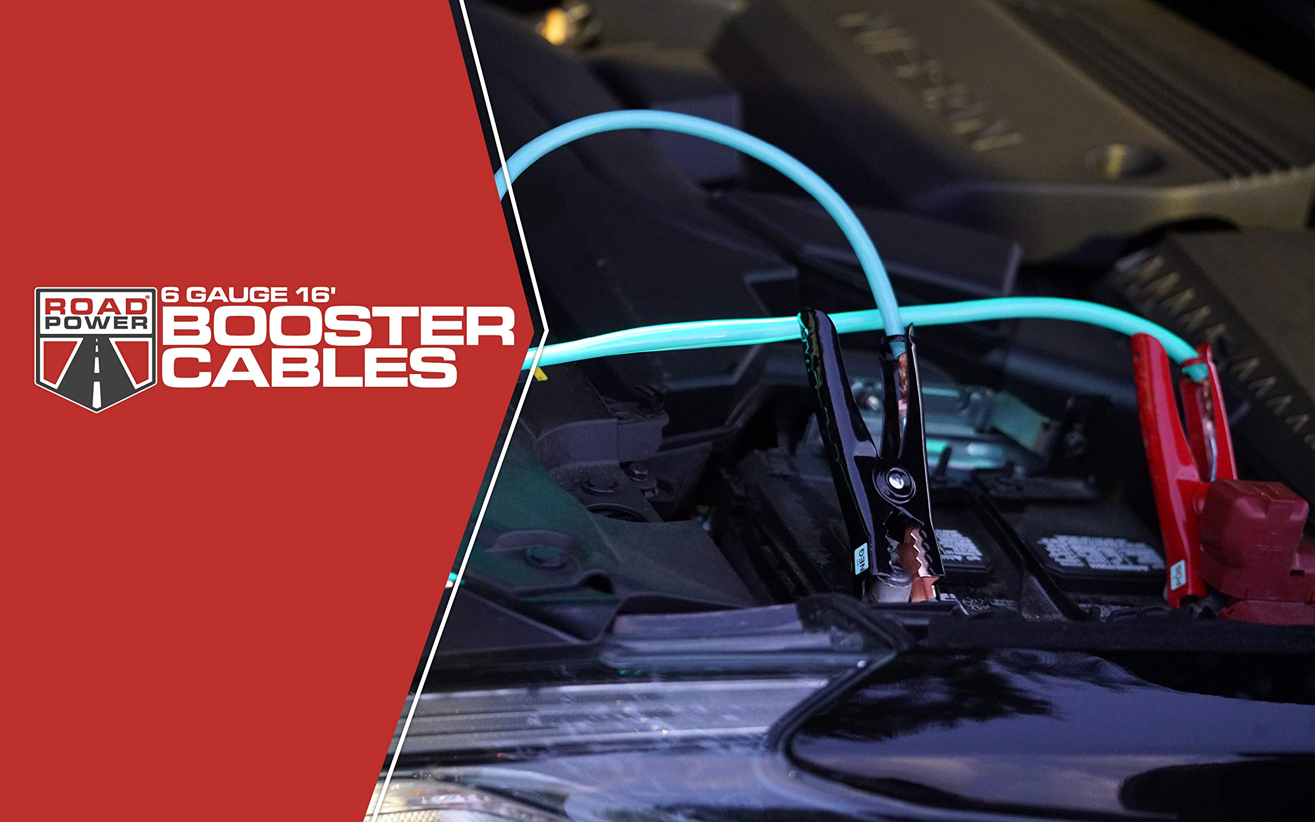 84696616 Road Power 6 Gauge; 16' Blue Booster Cables With Exclusive Road Glow Technology