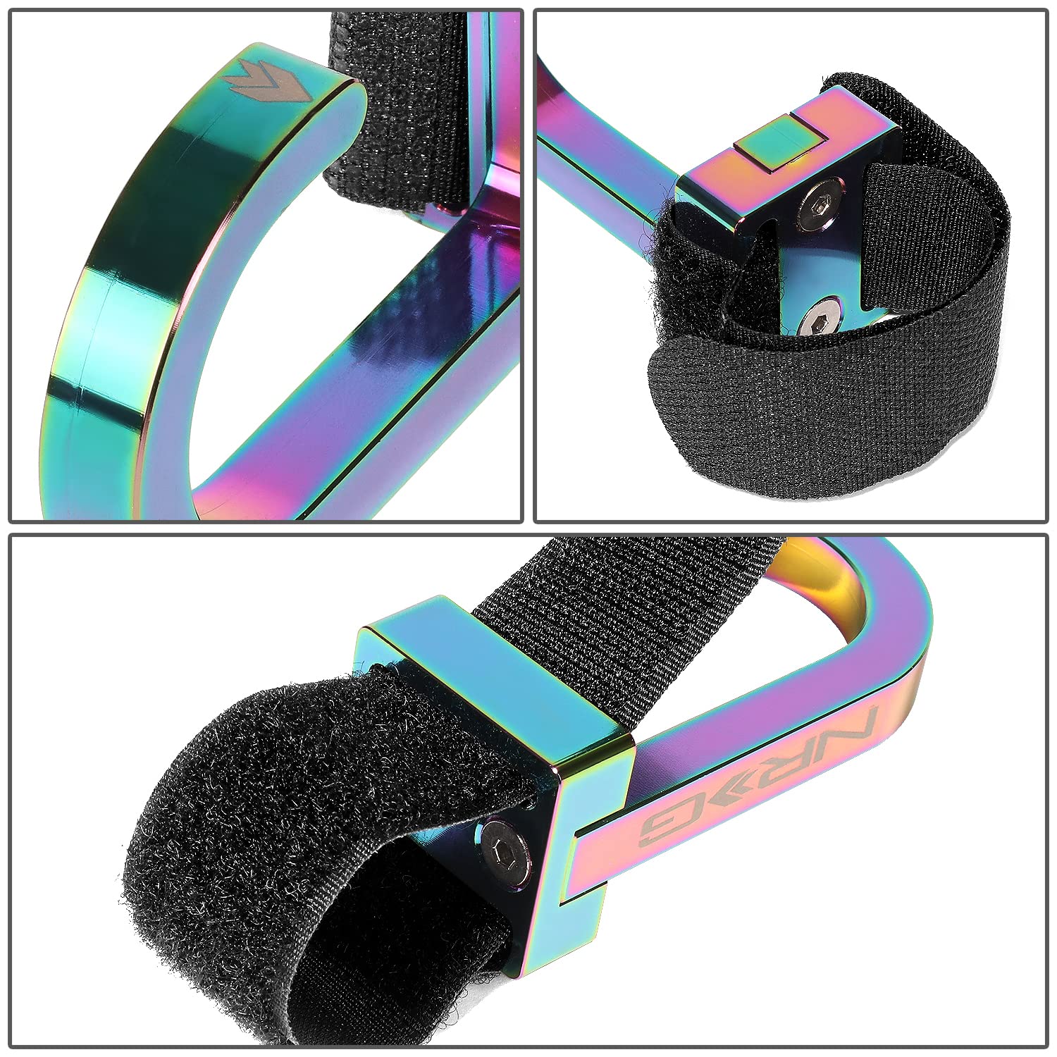 NRG Innovations Steering Wheel Hook STR-100MC CNC Aluminum Neochrome Anodized Adjustable Nylon Strap Streeing Wheels Secured