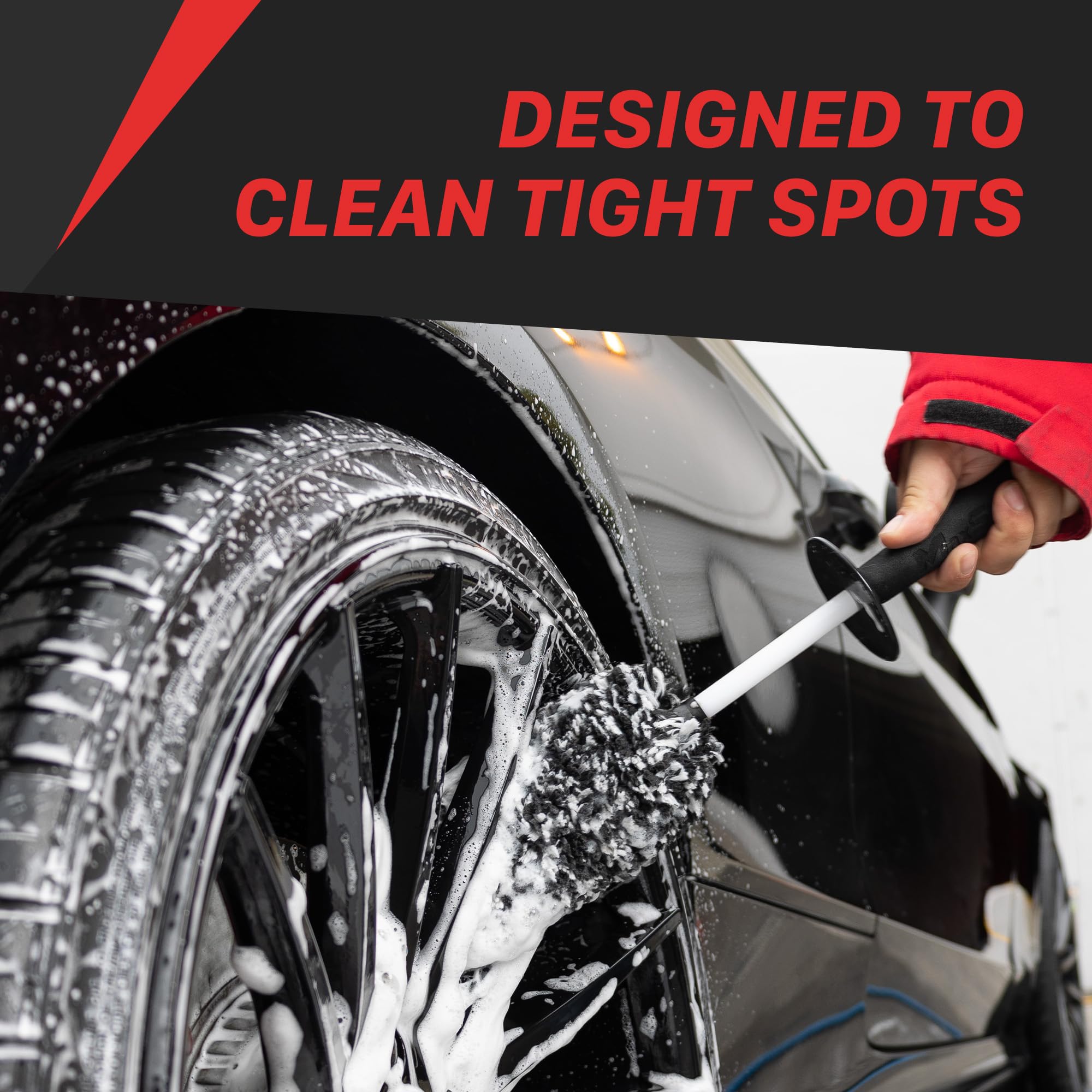 Maxshine 3-Piece Universal Microfiber Wheel Brush Kit (Black) | 14”, 18” & 20” Sizes | Ultra-Soft Lint-Free Heads with Anti-Static | Versatile Car Wheel & Rim Cleaning Brushes for Auto Detailing