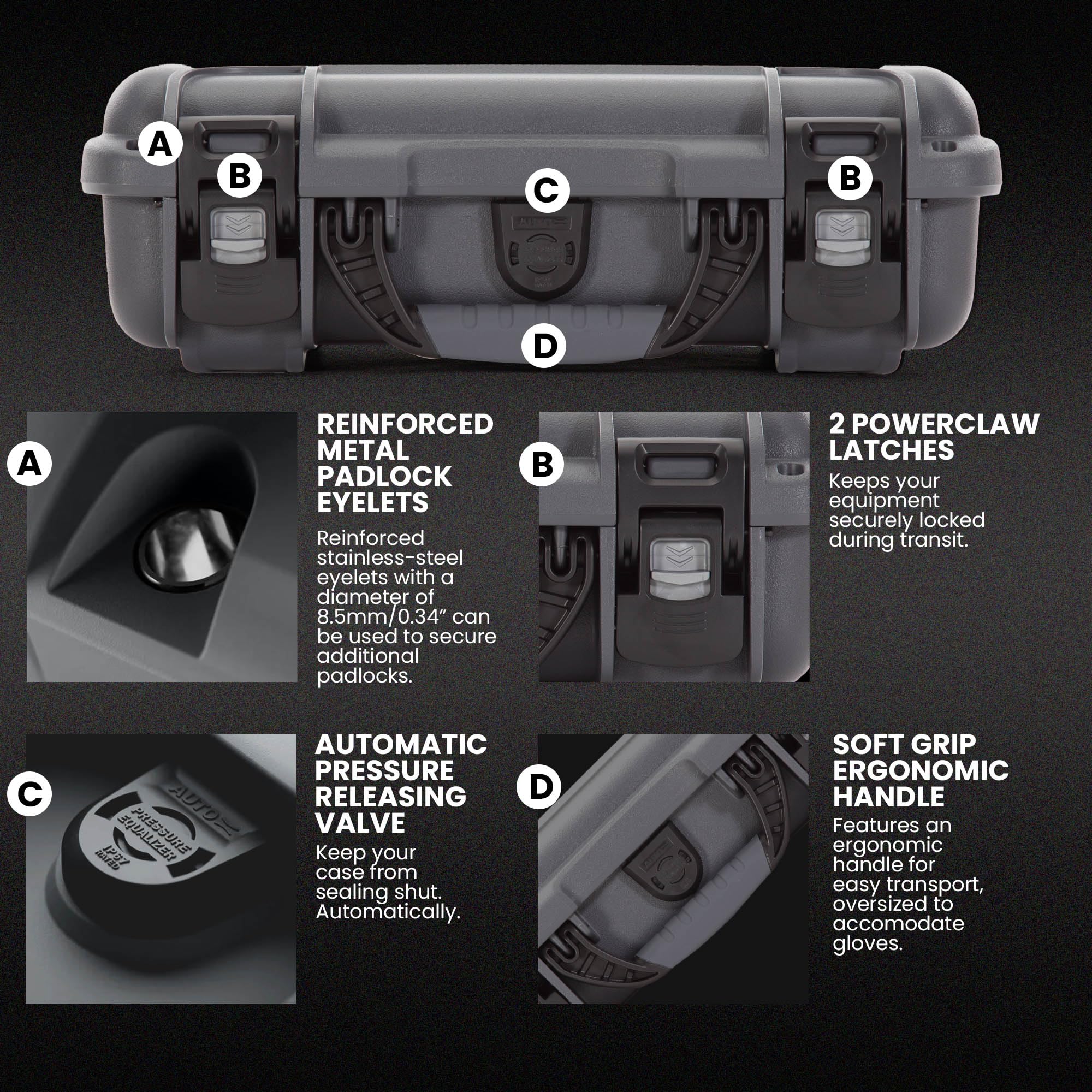 Hard Case NANUK 909 with Custom Foam Insert for Glock, IP67 Waterproof & Crushproof, Rugged Construction for Ultimate Protection, Made in North America – Graphite (12.6” x 9” x 4.4”)