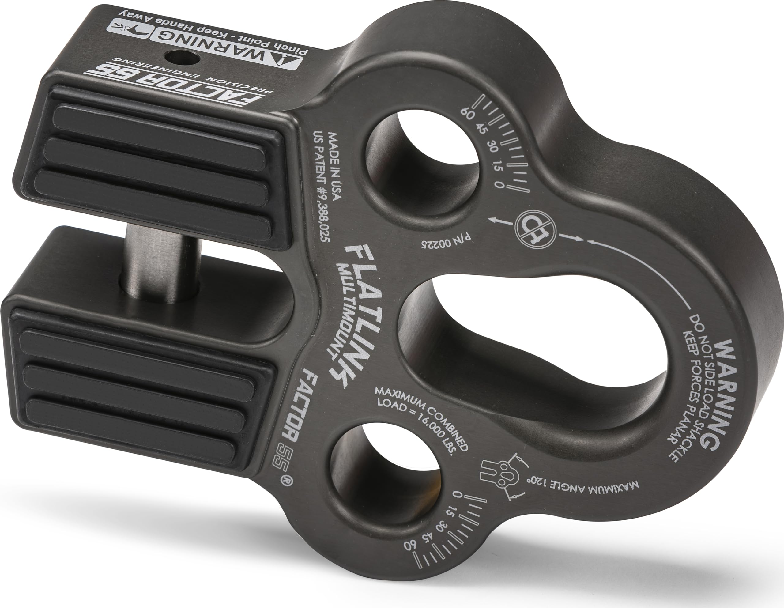 Flatlink Factor 55 Multi-Mount Winch Cable Shackle Mount, Designed for Steel Cables and Synthetic Winch Ropes with Load Capacity: 16,000 lbs - Gray