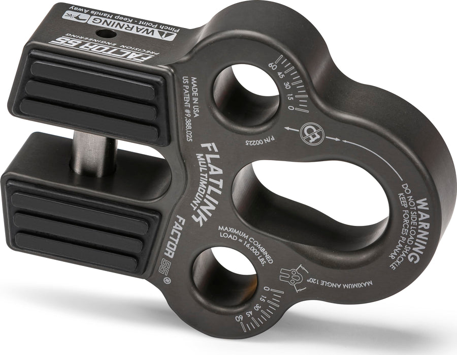 Flatlink Factor 55 Multi-Mount Winch Cable Shackle Mount, Designed for Steel Cables and Synthetic Winch Ropes with Load Capacity: 16,000 lbs - Gray