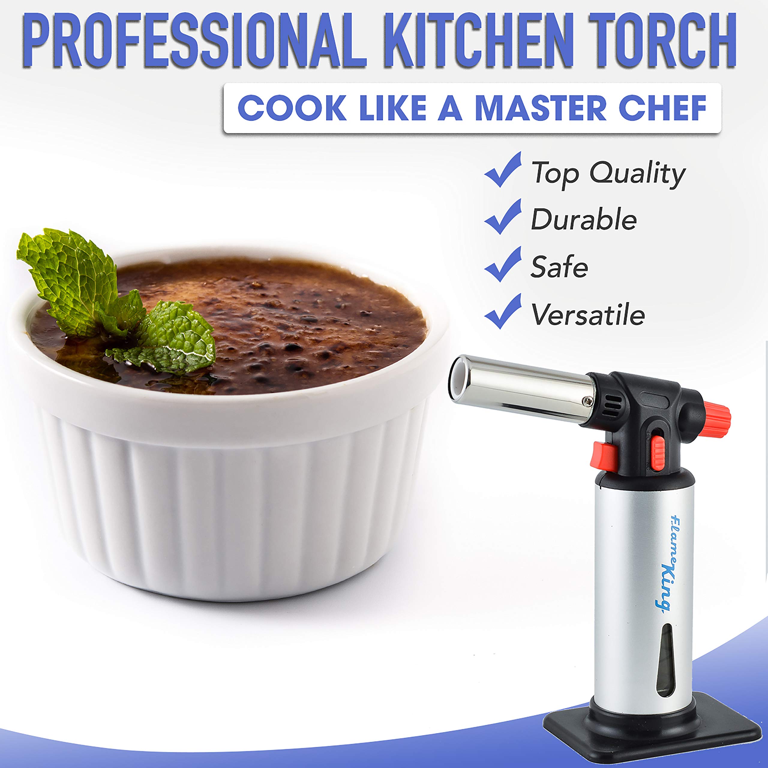 Flame King Kitchen Torch Refillable Culinary Butane with Igniter and Safety Lock, Multi-Use, Stainless Steel