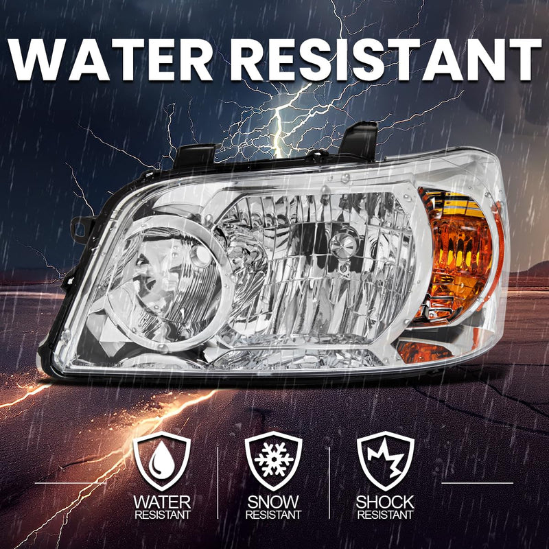 Chrome Headlights SPEC-D TUNING Compatible with 2004-2007 Toyota Highlander, Left + Right Pair Headlamp Assembly
