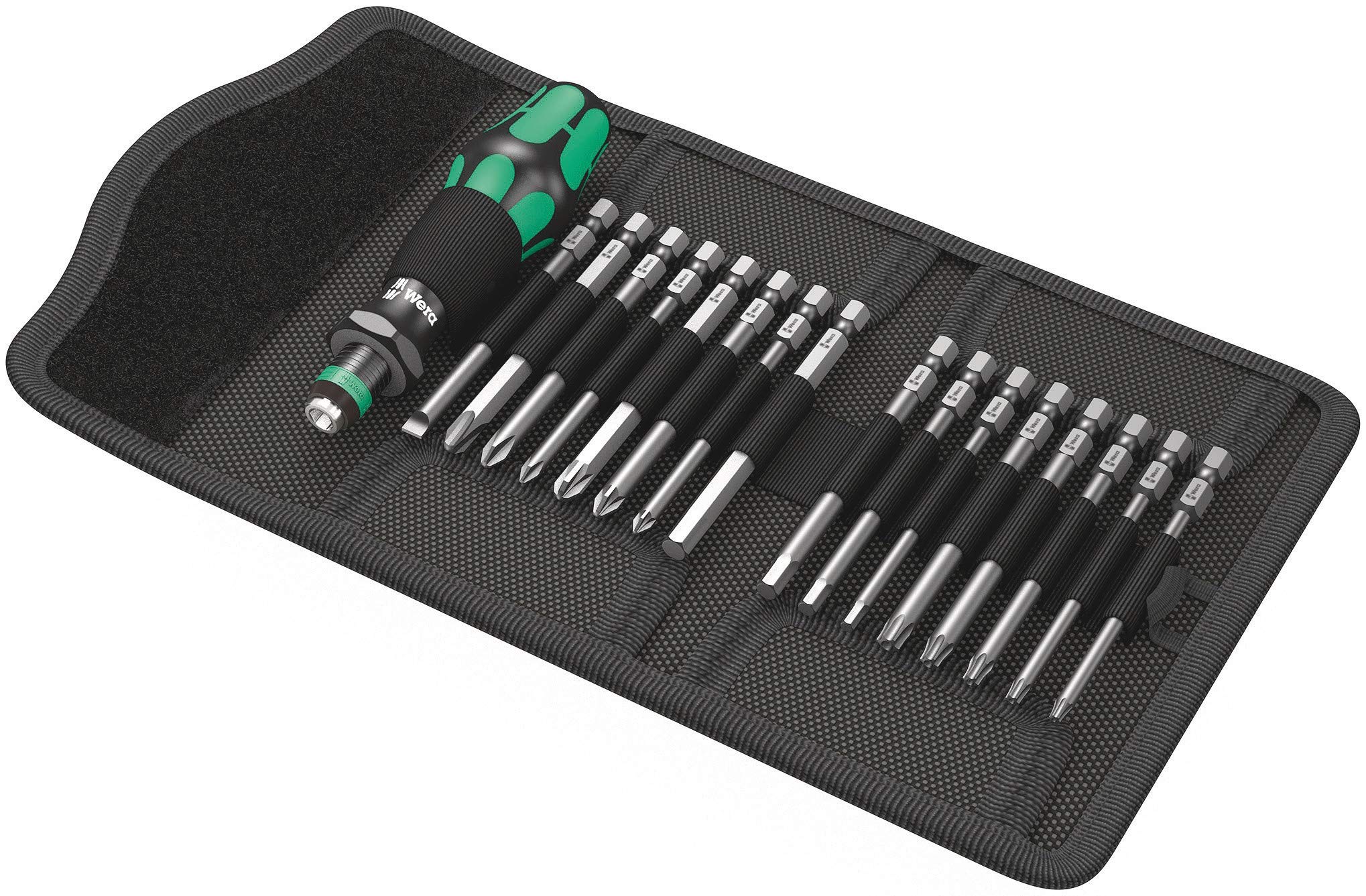 Wera KK 60 5059295001 Kraftform Bitholding Screwdriver and 3 1/2-Inch Bit Pouch Set, 17-Piece, Multi