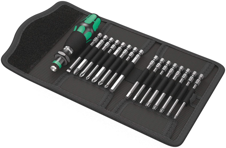 Wera KK 60 5059295001 Kraftform Bitholding Screwdriver and 3 1/2-Inch Bit Pouch Set, 17-Piece, Multi