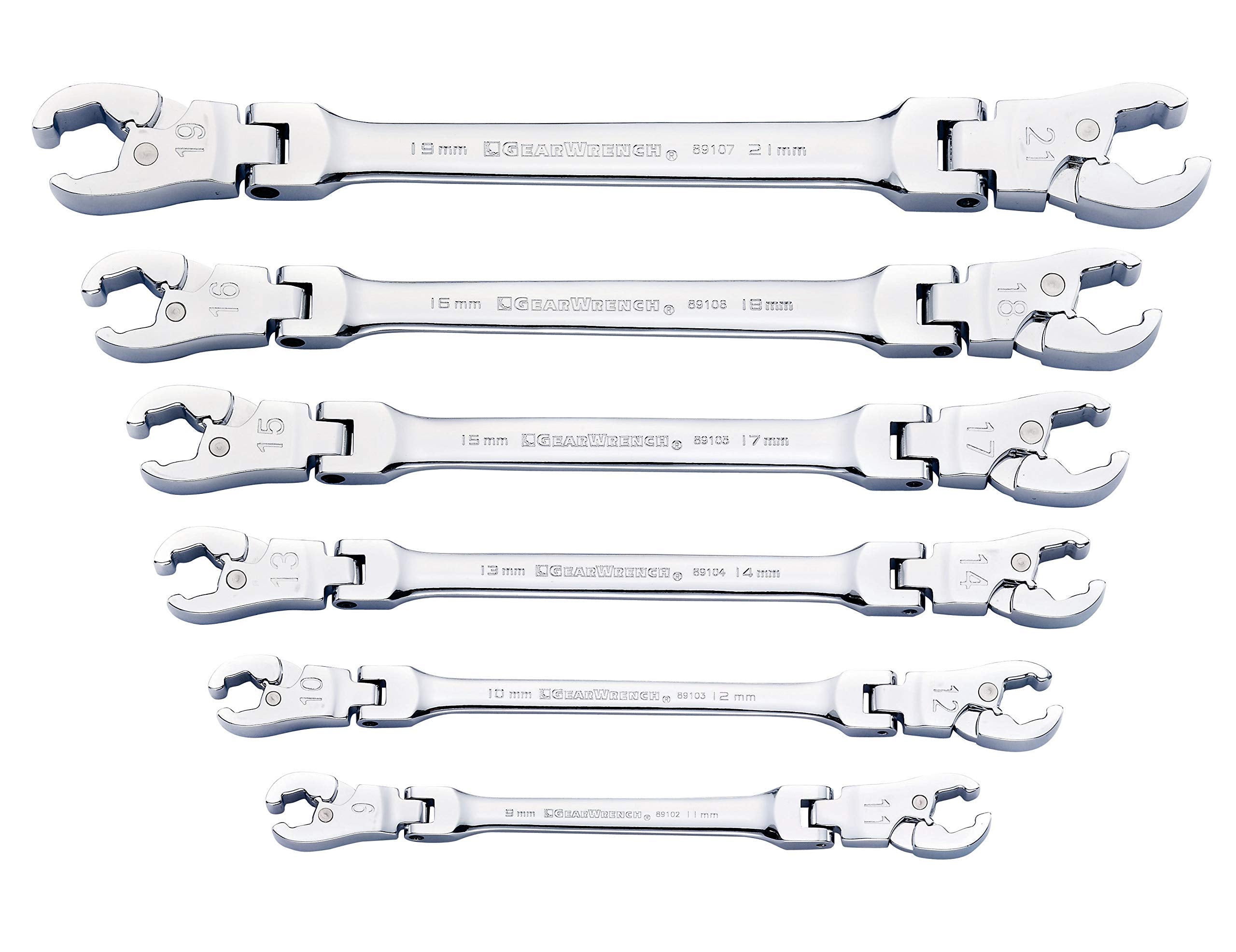 Ratcheting Flex Head GEARWRENCH Flare Nut Metric Wrench Set 6 Pc. - 89101D