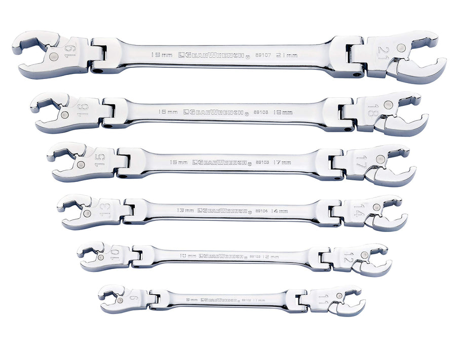 Ratcheting Flex Head GEARWRENCH Flare Nut Metric Wrench Set 6 Pc. - 89101D