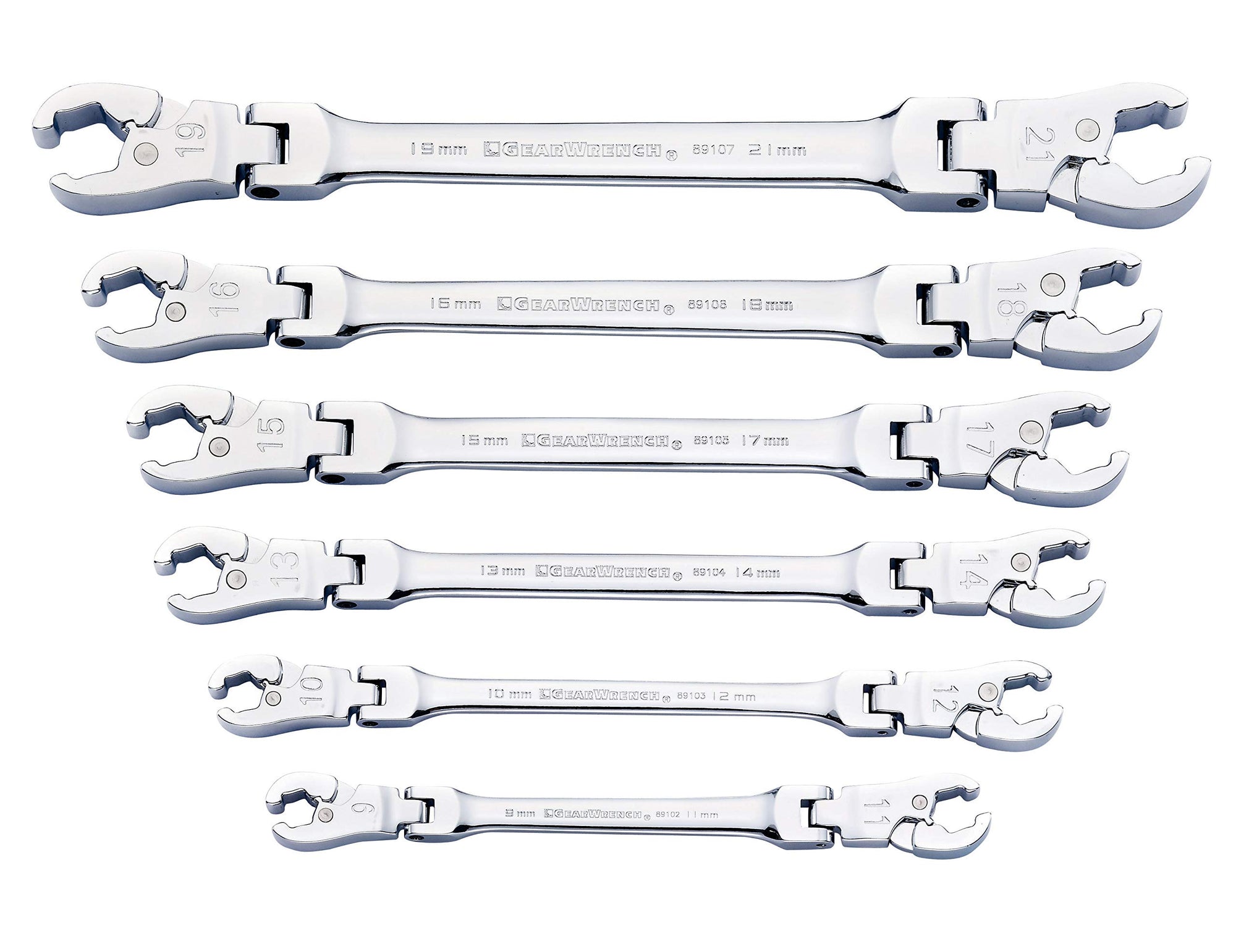 Ratcheting Flex Head GEARWRENCH Flare Nut Metric Wrench Set 6 Pc. - 89101D