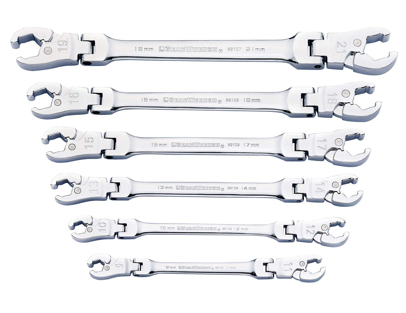 Ratcheting Flex Head GEARWRENCH Flare Nut Metric Wrench Set 6 Pc. - 89101D