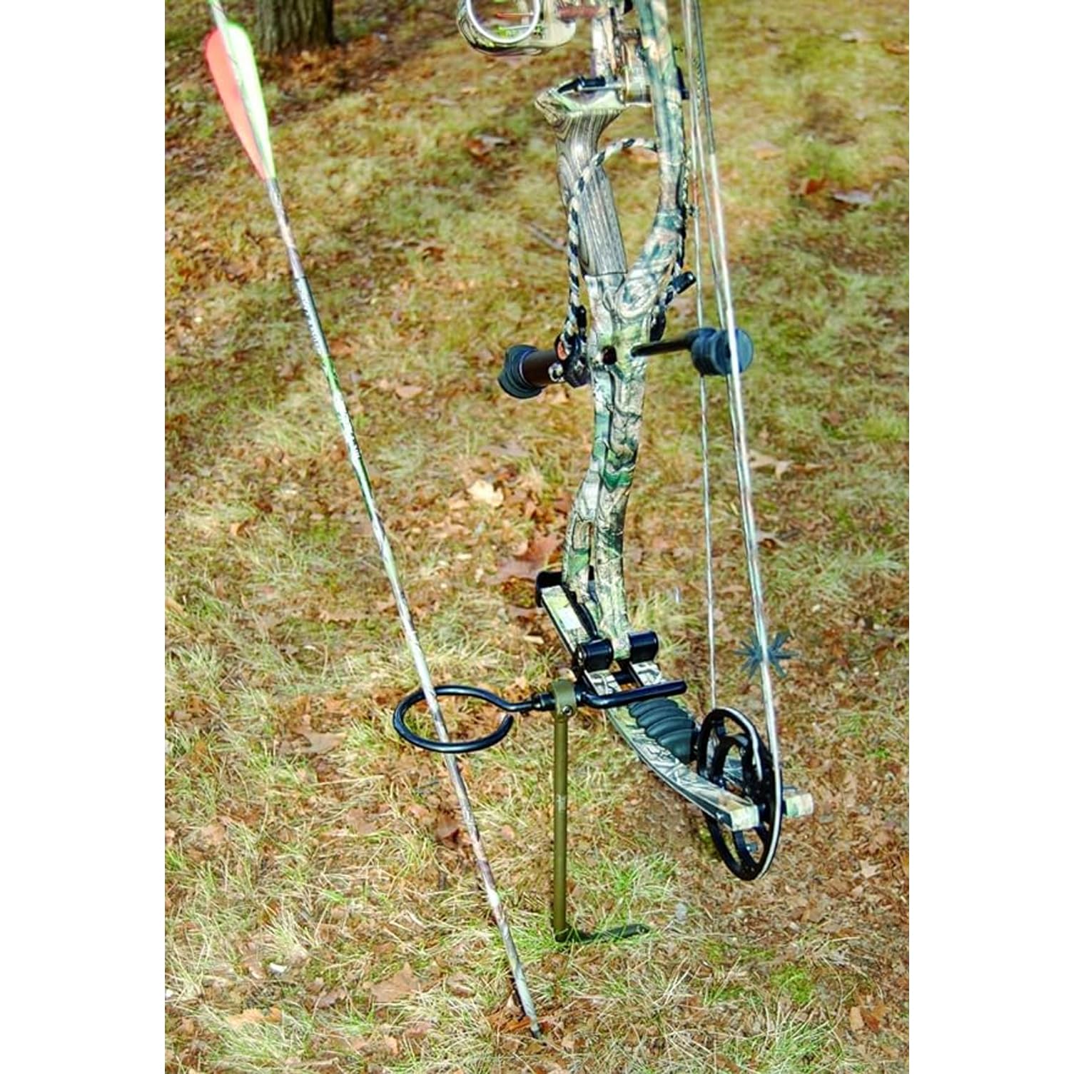 HME High Performance Portable Easy-To-Install Durable Versatile Archer's Ground Bow Stake with 360-Degree Rotating Fork - Arrow Ring Included