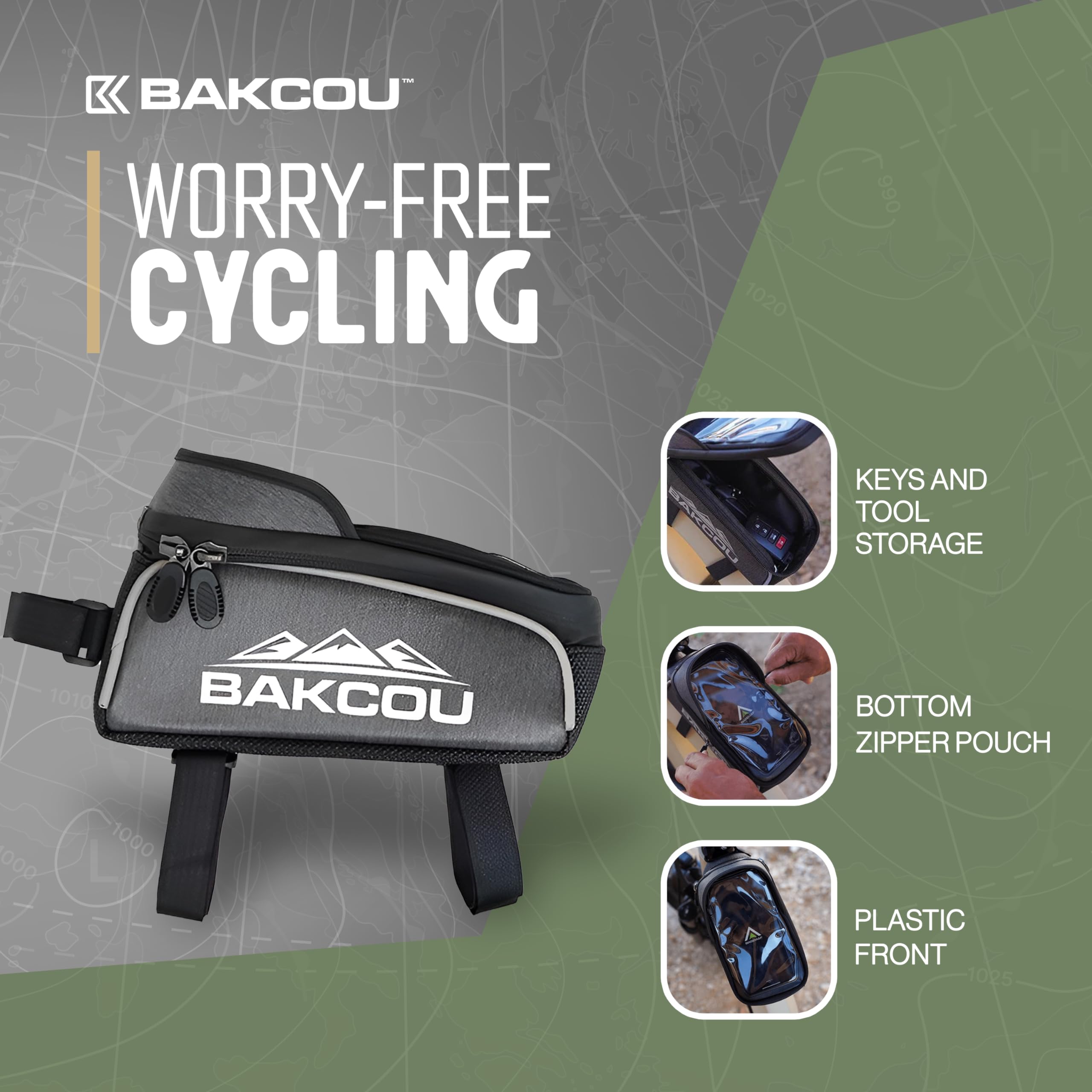 Bakcou - Phone Bag Bike with Clear Top Pouch - Weather-Resistant Cycling Case for Phones, Keys, Tools - Dual-Purpose Design for Convenient
