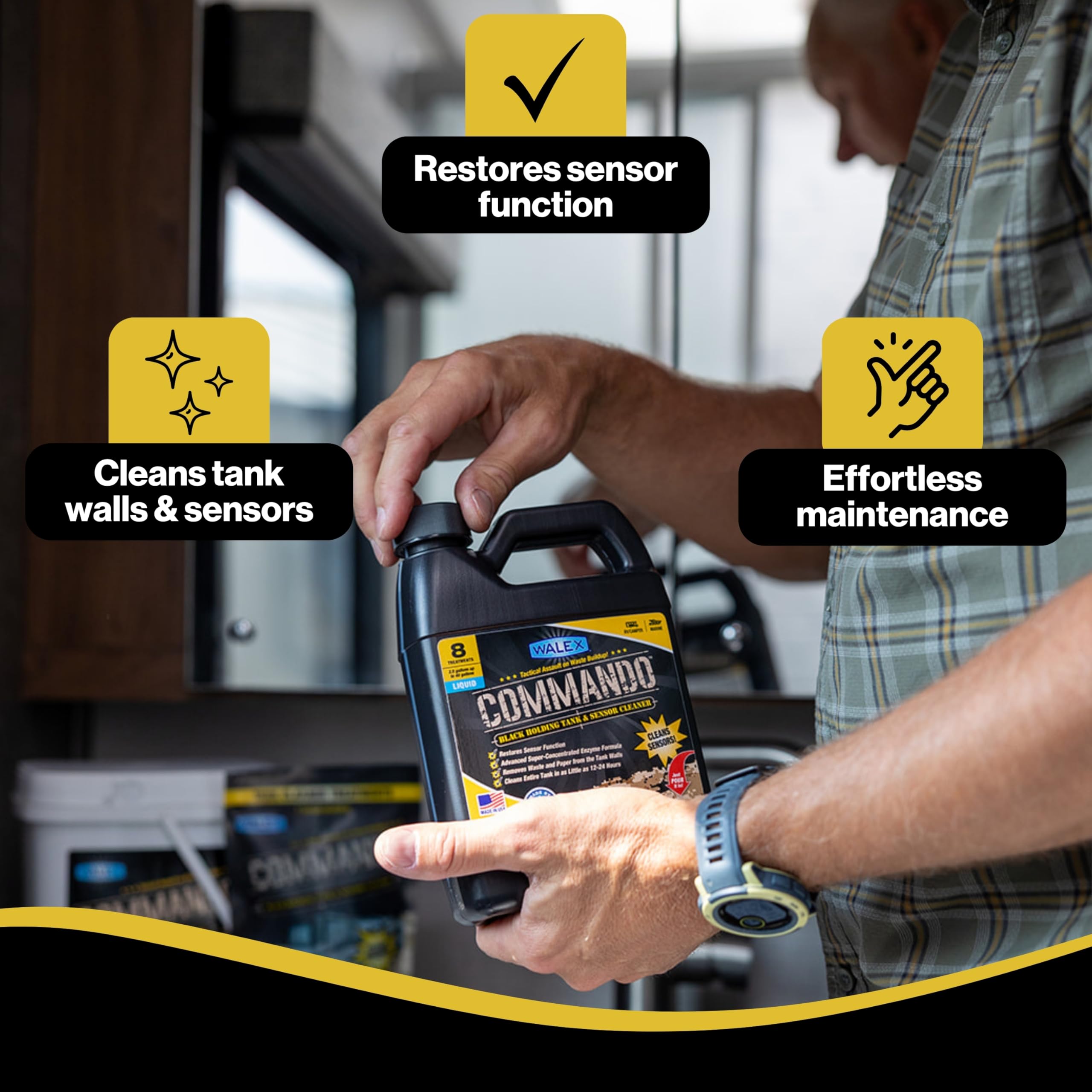 Commando Liquid Walex Black Holding Tank and Sensor Cleaner for RV, Camper & Marine - Rapid Breakdown of Waste & Toilet Paper, Cleans Entire Tank within 12-24 Hours, Restores Sensor Function, 32oz