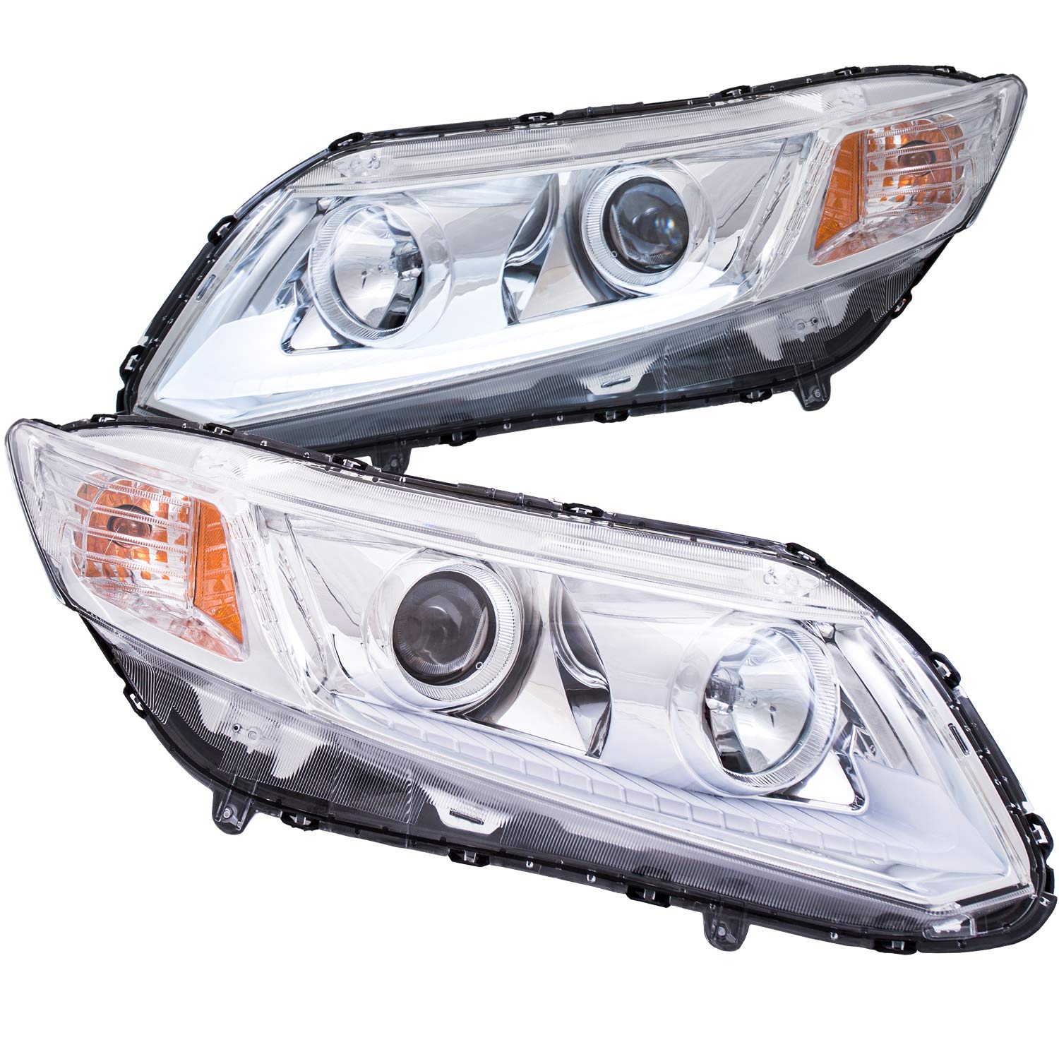 Chrome/Clear/Amber AnzoUSA 121480 Plank Style Projector Headlight for Honda Civic
