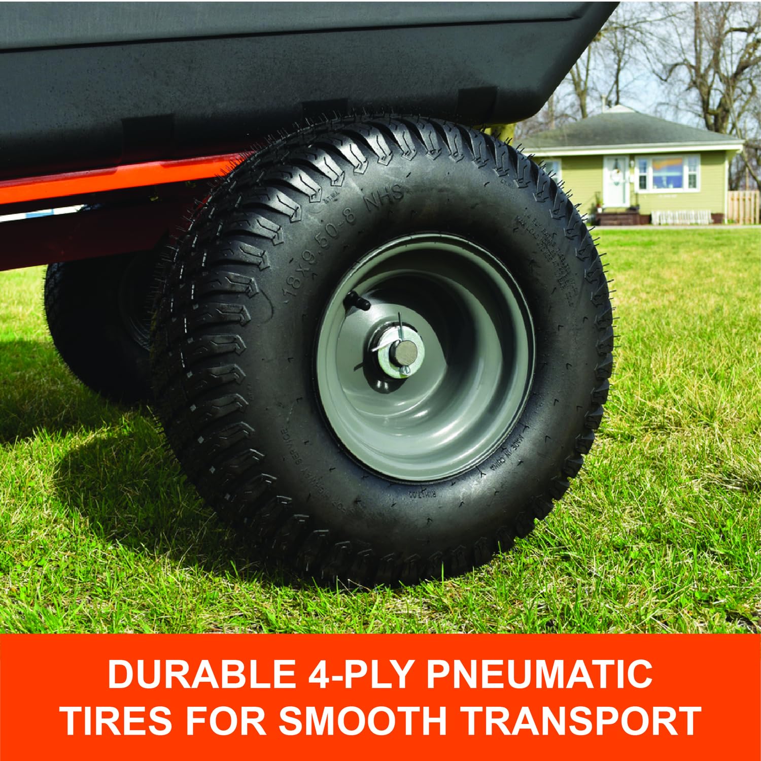 Tow Behind Agri-Fab 45-0579 1,000 lb Poly Dump Cart, 17 CU. FT.; Lawn & Garden Trailer for Riding Lawn Mowers, 18" x 8.5" All-Terrain Pneumatics Tires, Easy to Use Dumping Mechanism