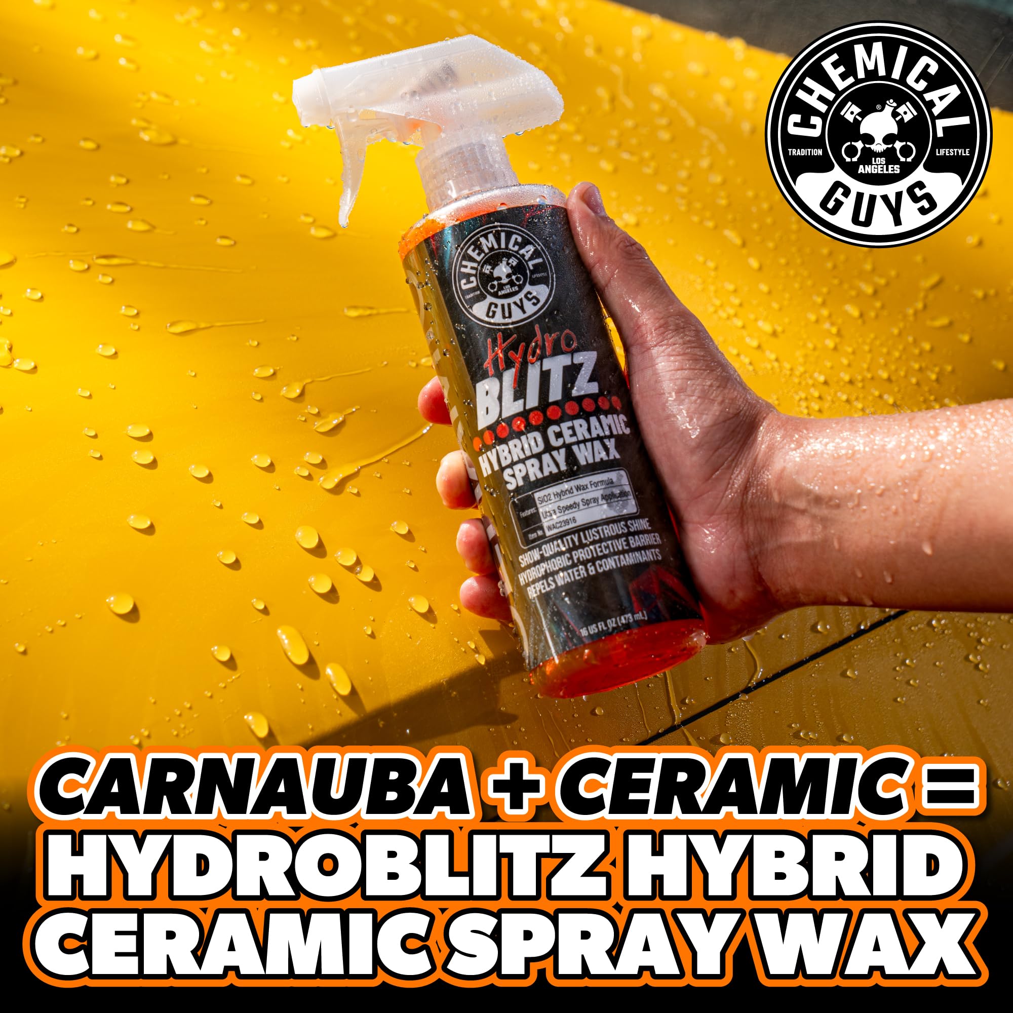 Chemical Guys HydroBlitz Ceramic Spray Wax - Carnauba Hybrid Spray Formula for Cars, Trucks, SUVs and RVs, Boosts Gloss, Protection & Water Beading on Paint, Glass and Wheels, 16 fl oz