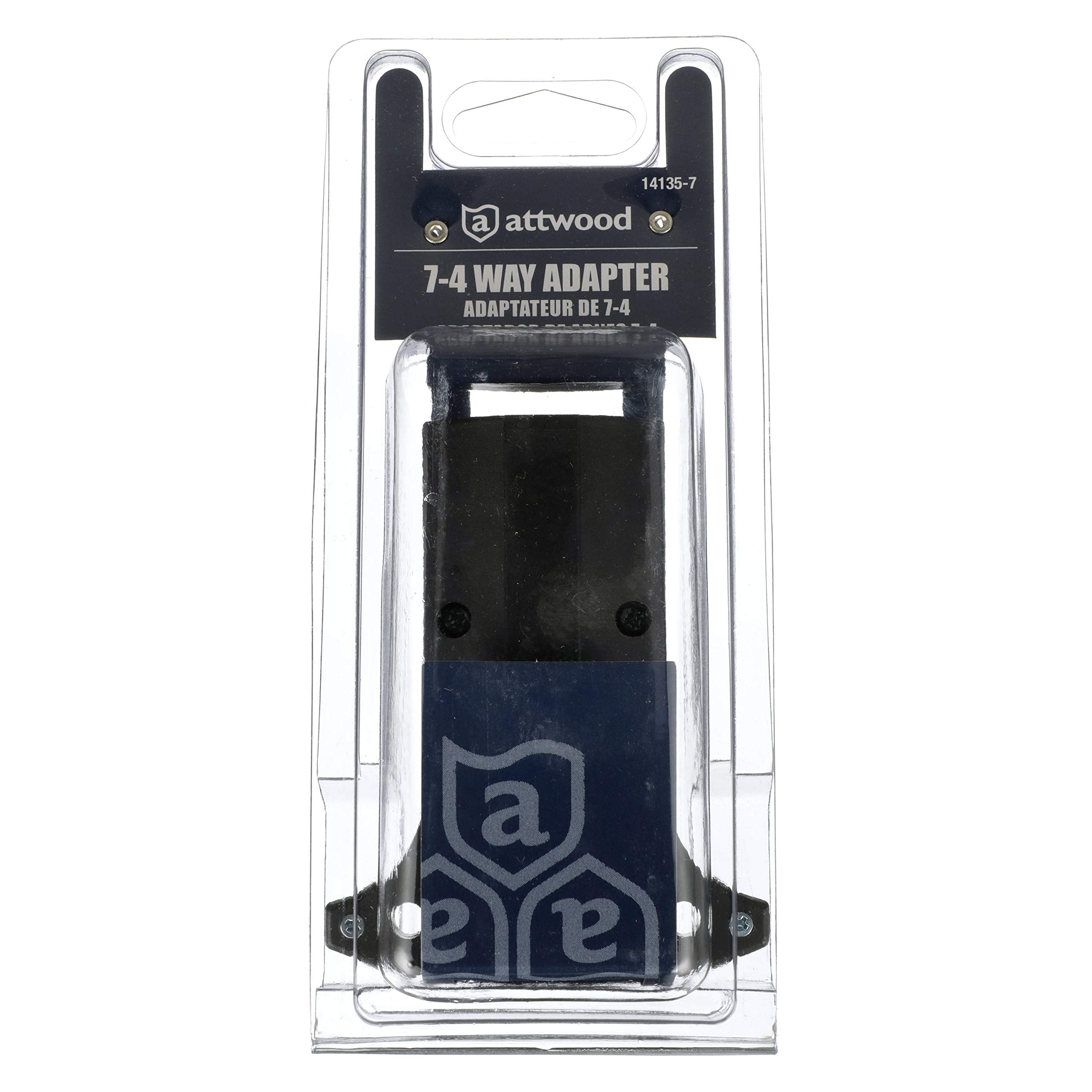 Trailer Adapter Attwood 14135-7 — Connects 7-Blade Round to 4-Pin Flat Connector — for Auxiliary, Taillights and Turn Signals