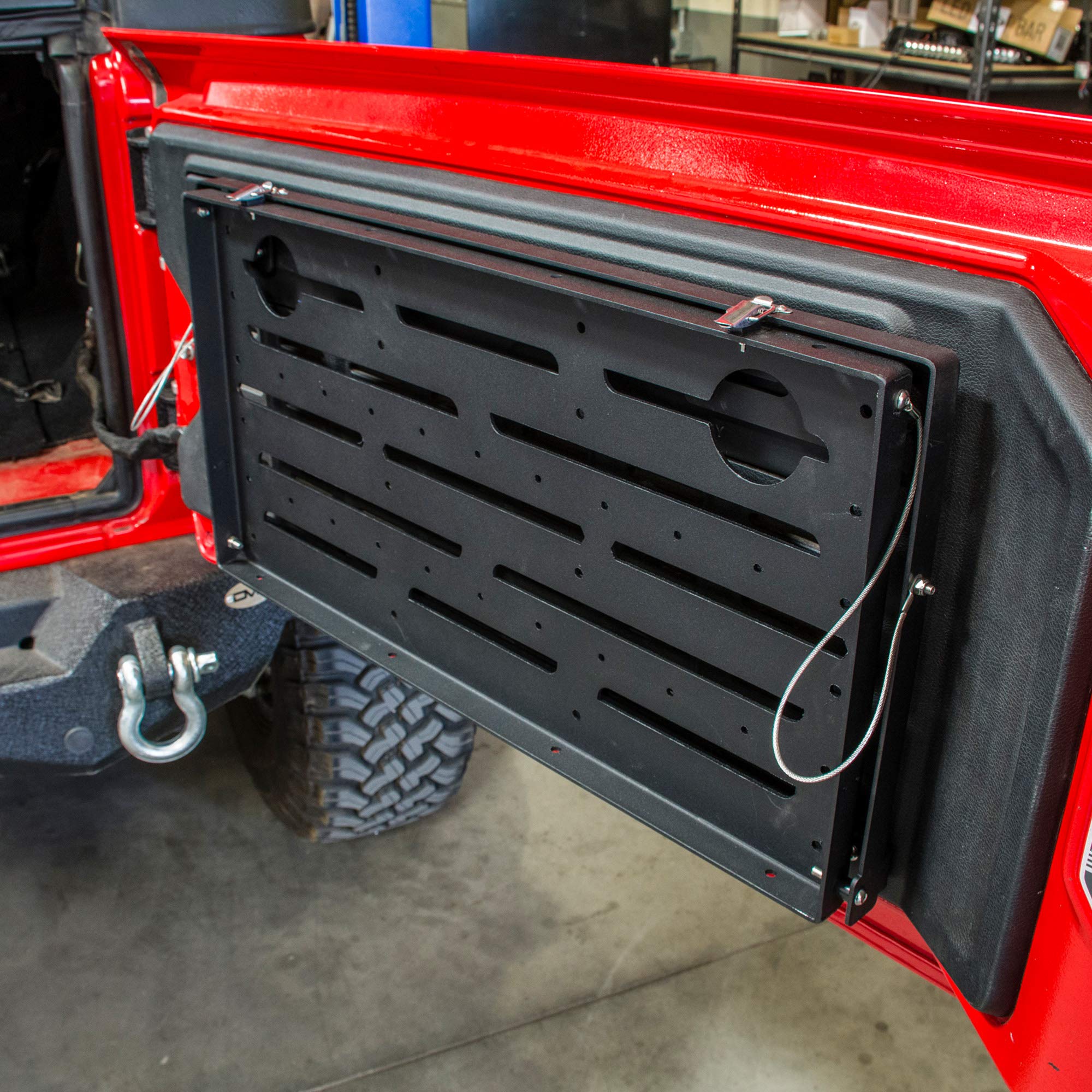 TTJL-01 | DV8 Offroad | Trail Table fits 2018-Current Wrangler JL | Space Saving Design | Mounts to Tailgate | Convenient Work Space | Rattle Free Design | Black Finish