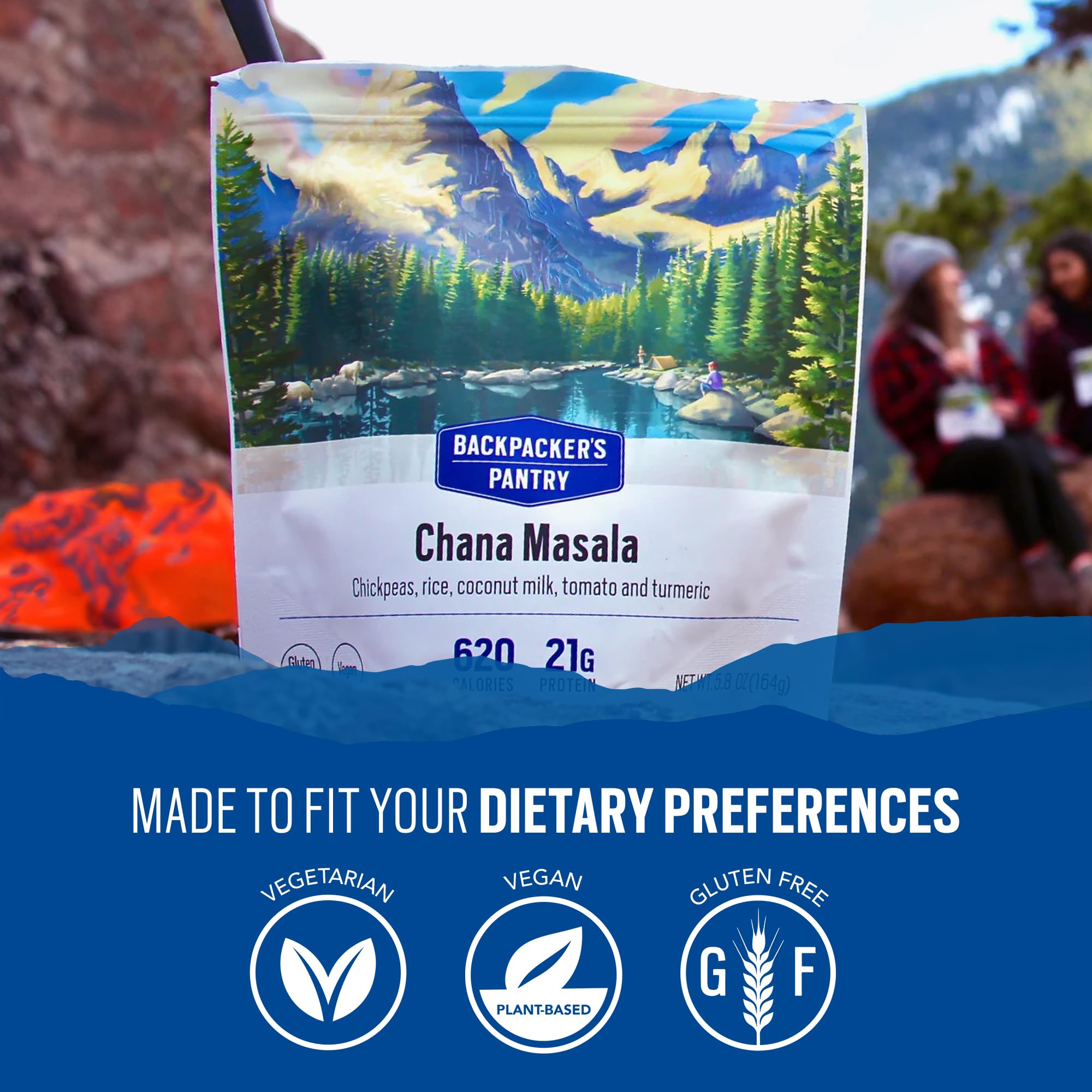 Chana Masala Backpacker's Pantry, 2 Servings Per Pouch(1 count), Freeze Dried Food, 14 Grams of Protein, Vegan, Gluten Free
