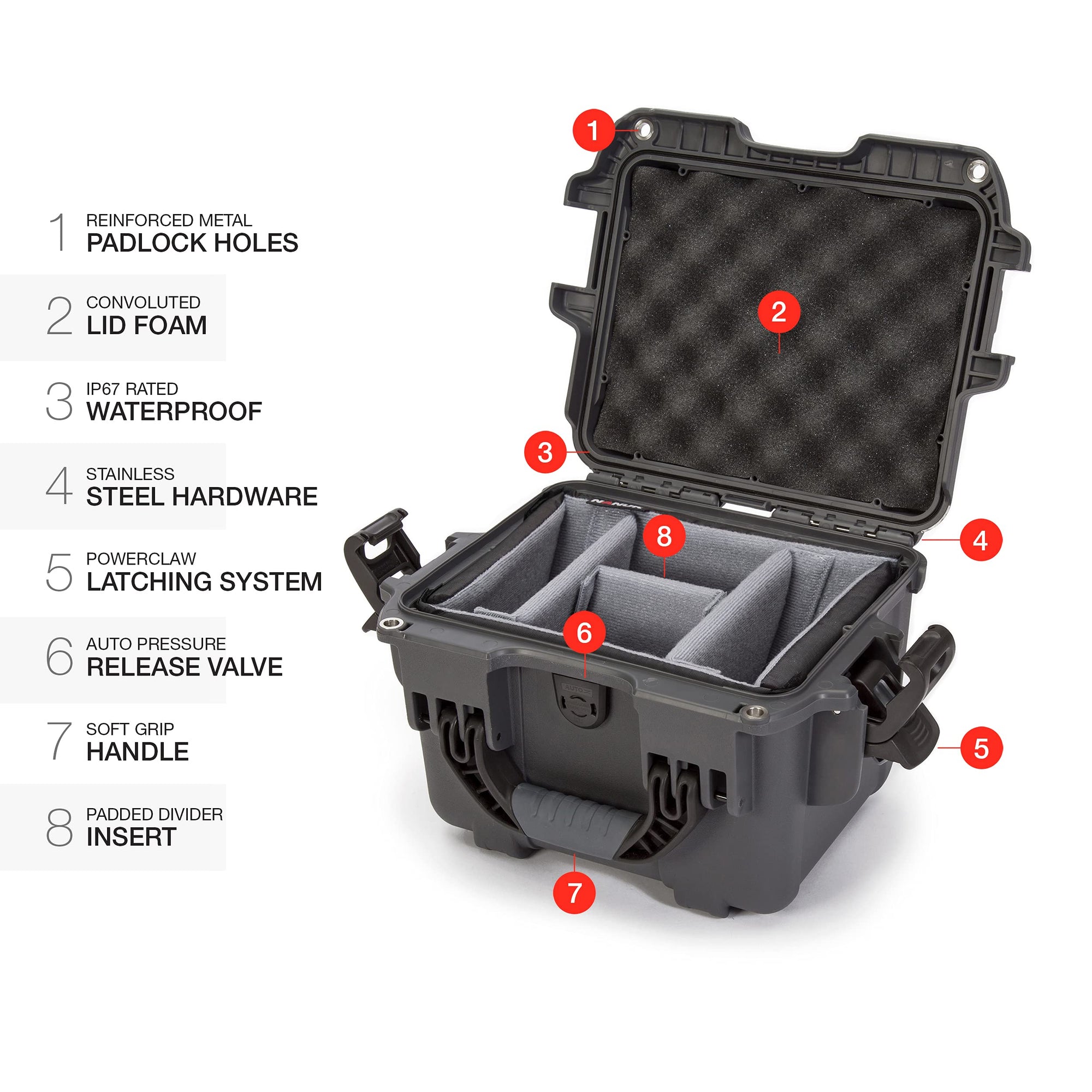 Graphite Nanuk 908 Waterproof Hard Case with Padded Dividers