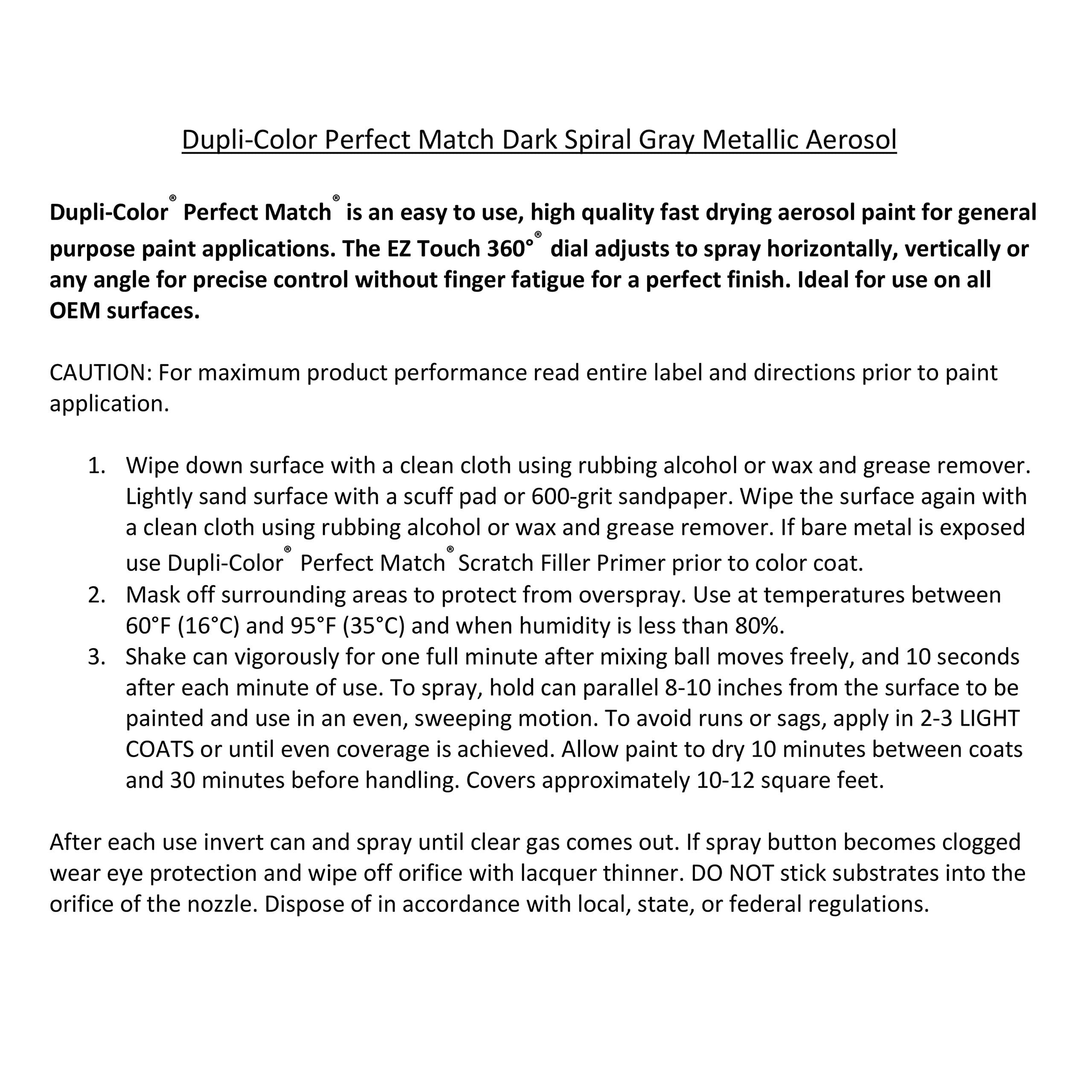 Perfect Match Dupli-Color Automotive Spray Paint – General Motors Dark Spiral Gray Metallic, 62 WA805K – 8 oz. Aerosol Can