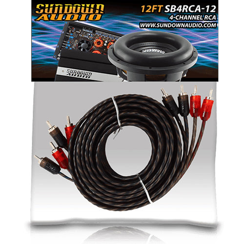 4 Channel Sundown Audio SB4-12 RCA Cable - 12FT Stereo Audio Interconnect, Twisted Pair, Solid Conductor, High-Fidelity Sound, Rugged PVC Jacket for Car & Home Theater