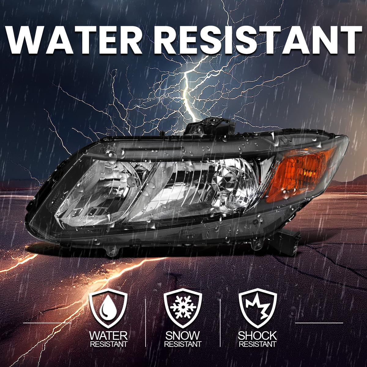 Left Driver Side SPEC-D TUNING Black Headlight Compatible with 2012-2015 Honda Civic Sedan, 2012-2013 Civic Coupe Head Light Lamp Assembly