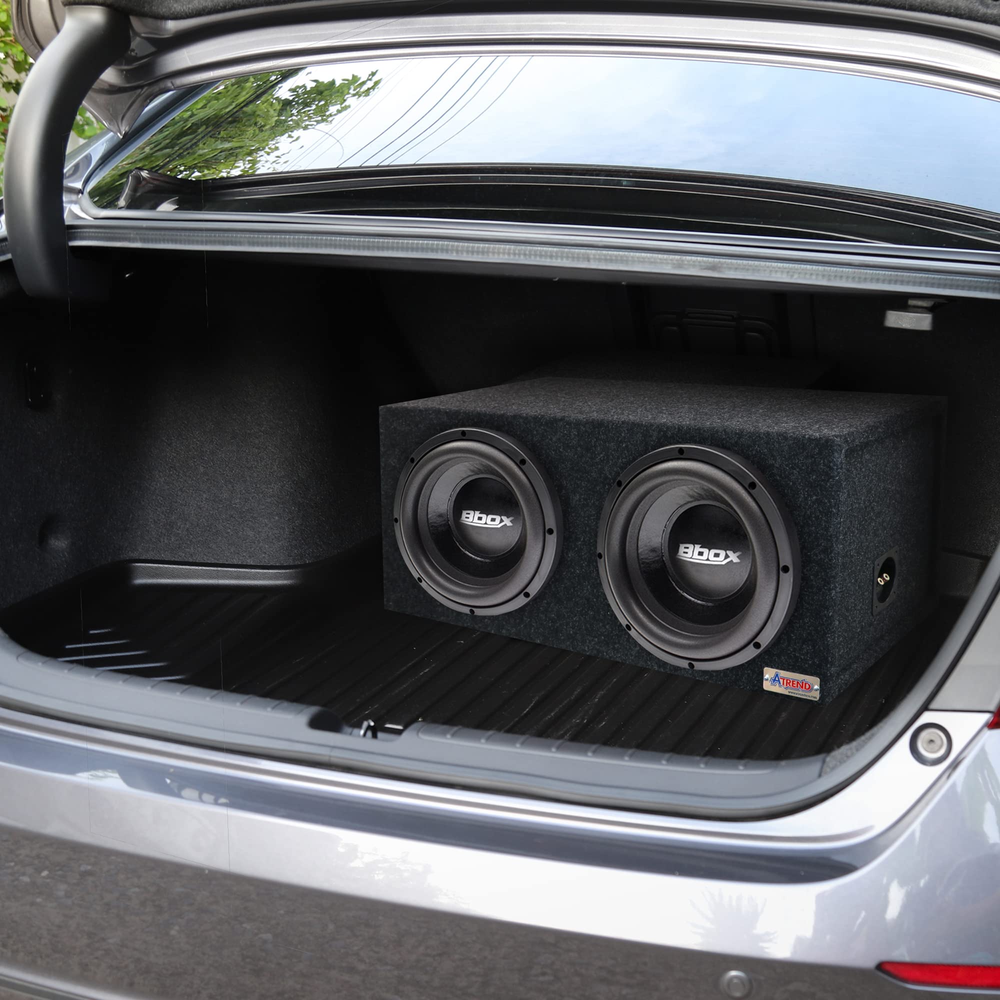 Dual Sealed Bbox 12 Inch Subwoofer Enclosure - SPL Tuned Car Subwoofer Boxes & Enclosures - Premium Subwoofer Box Improves Audio Quality, Sound & Bass - Nickel Finish Subwoofer Terminals - Charcoal