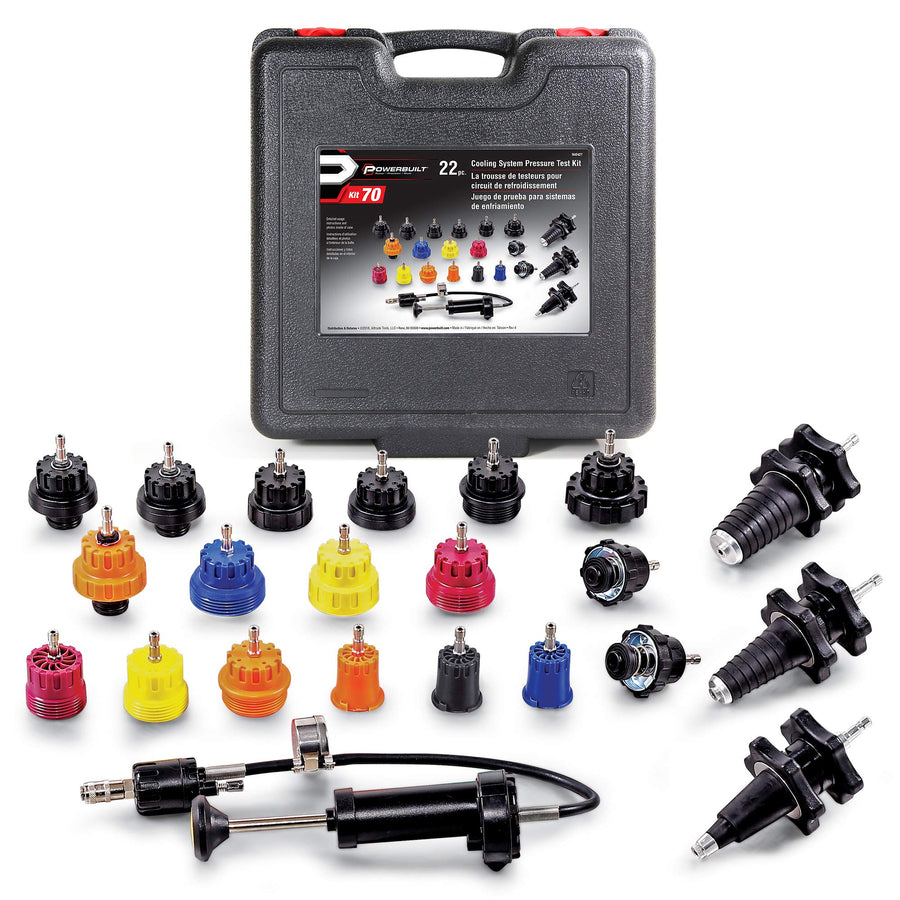 22 Piece Powerbuilt Cooling System Pressure Tool Kit, Service and Leak Detection for Cars and Trucks, Coolant Adapters, Storage Case 940427