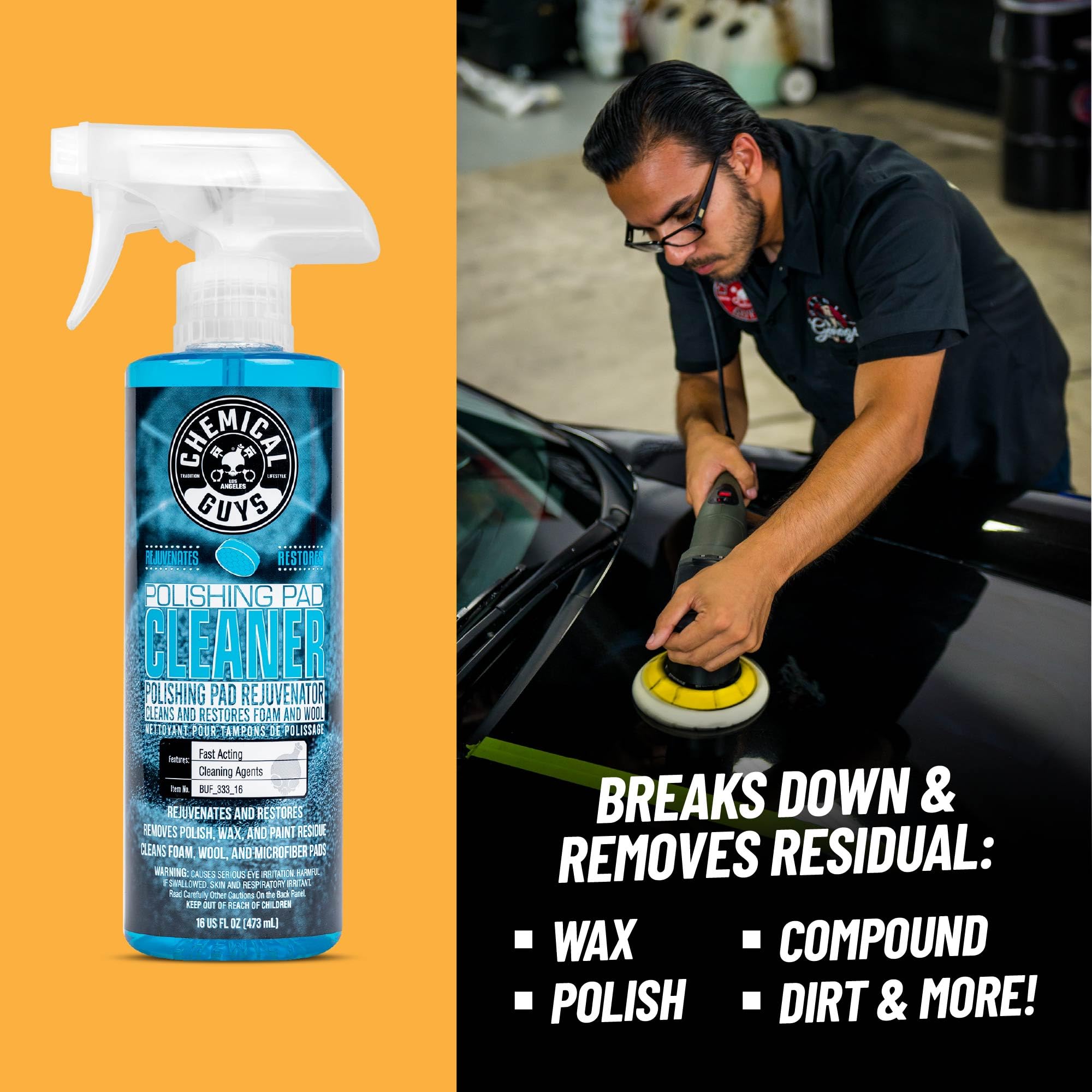 Chemical Guys Foam and Wool Polishing Pad Cleaner BUF_333_16, Citrus-Based, 16 fl oz