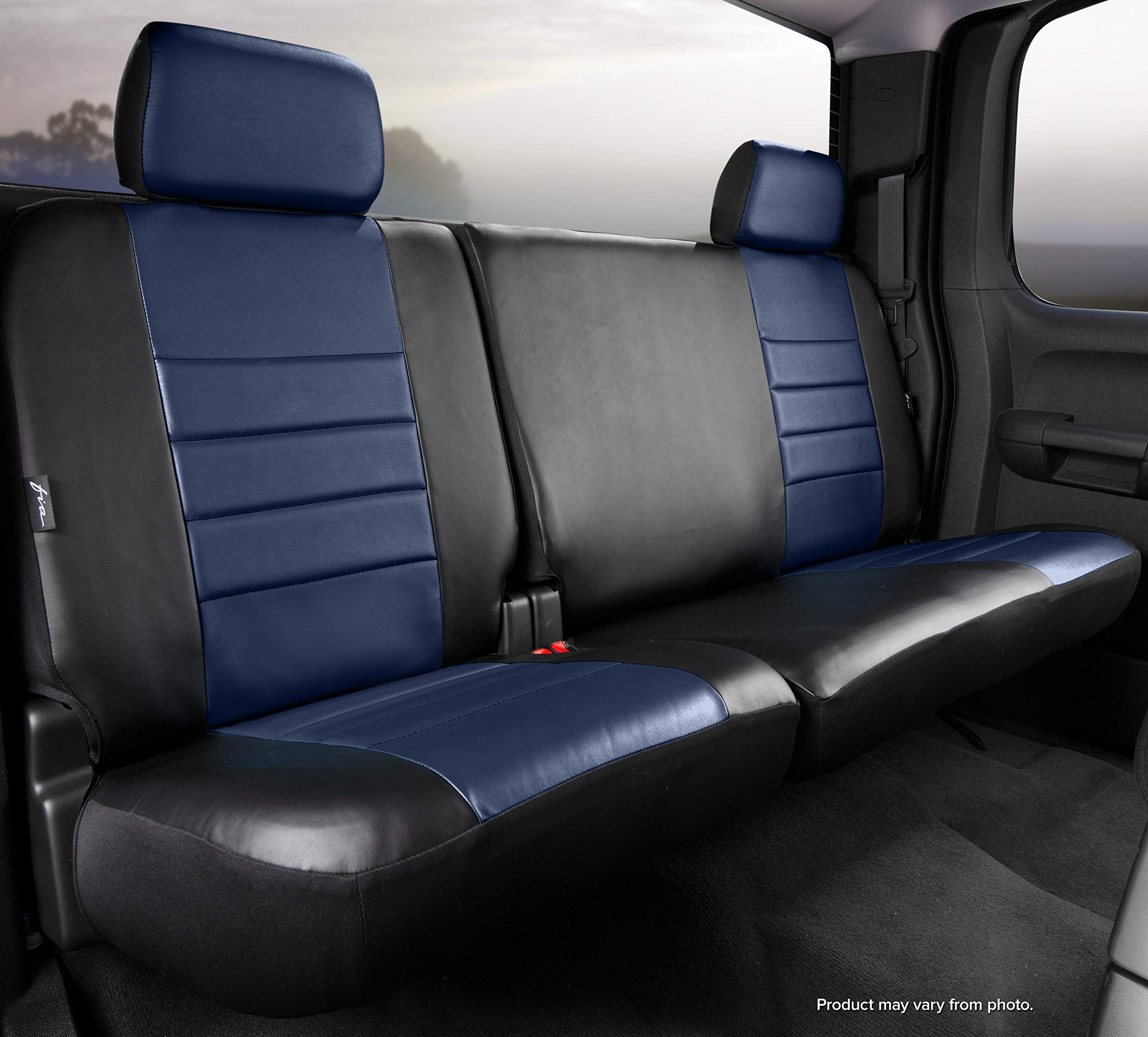 Custom Fit FIA SL62-64 Rear Seat Cover, Split Seat 60/40 - Leatherette (Black w/Blue Center Panel)