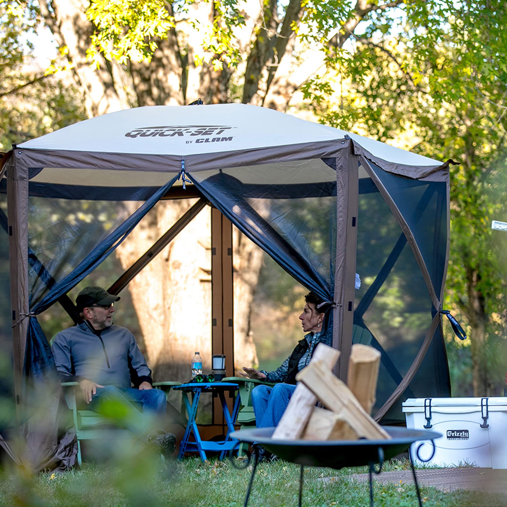 Pop Up CLAM Screen Tent, Outdoor Camping Gazebo Canopy, Venture, 9' x 9', Brown