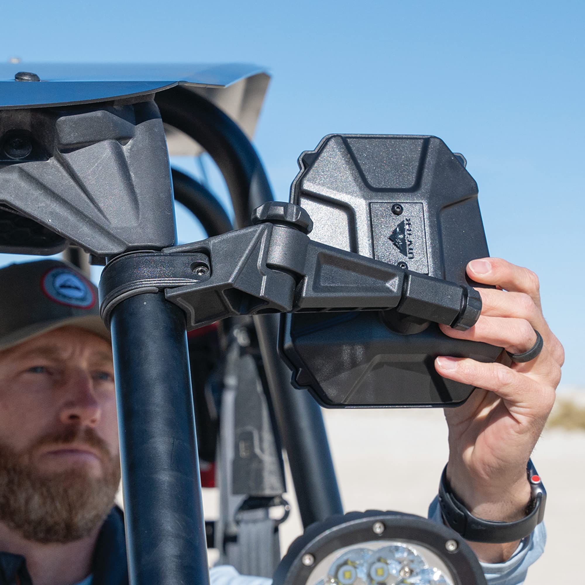 UTVMIR-ES1, ATV TEK Elite UTV Deluxe Single Side Mirror with Dual Axis Breakaway - Round Tube & Profiled roll cages