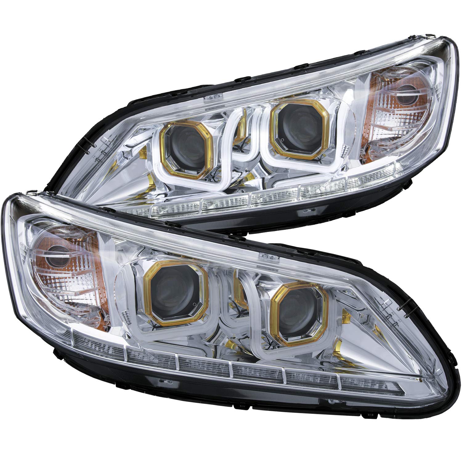 Chrome/Clear/Amber AnzoUSA Bar Style Projector Headlight for Honda Accord