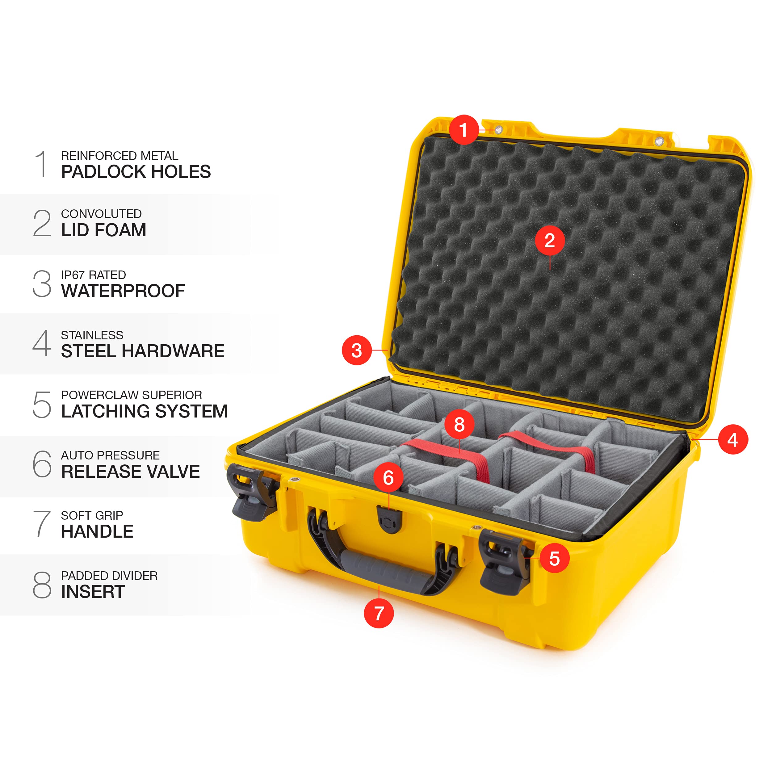 Nanuk 940 Large Series Lightweight NK-7 Resin Waterproof Protective Case with Padded Dividers, Yellow