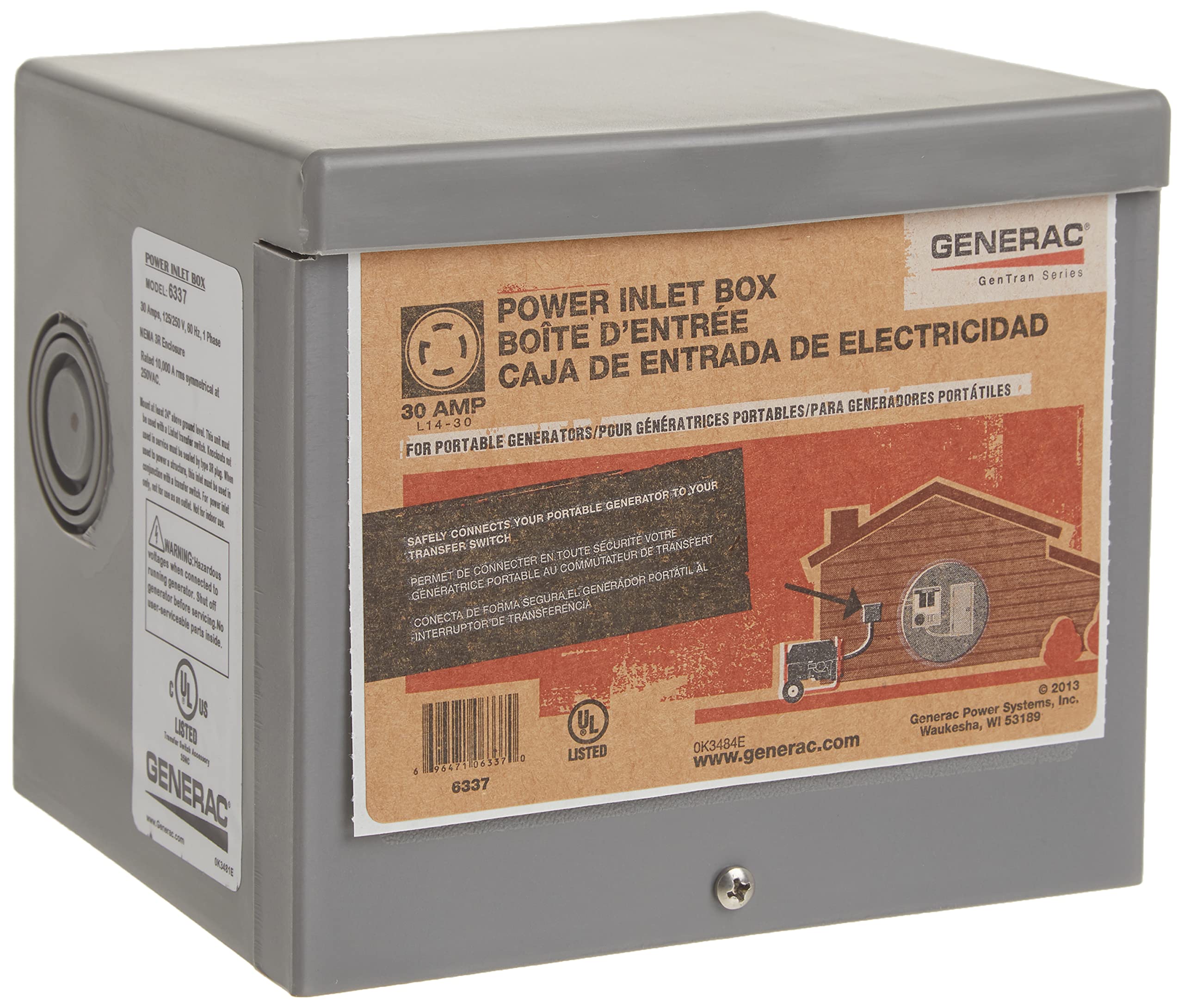 30-Amp Generac 6337 125/250V Raintight Power Inlet Box - Reliable Outdoor Generator Connection