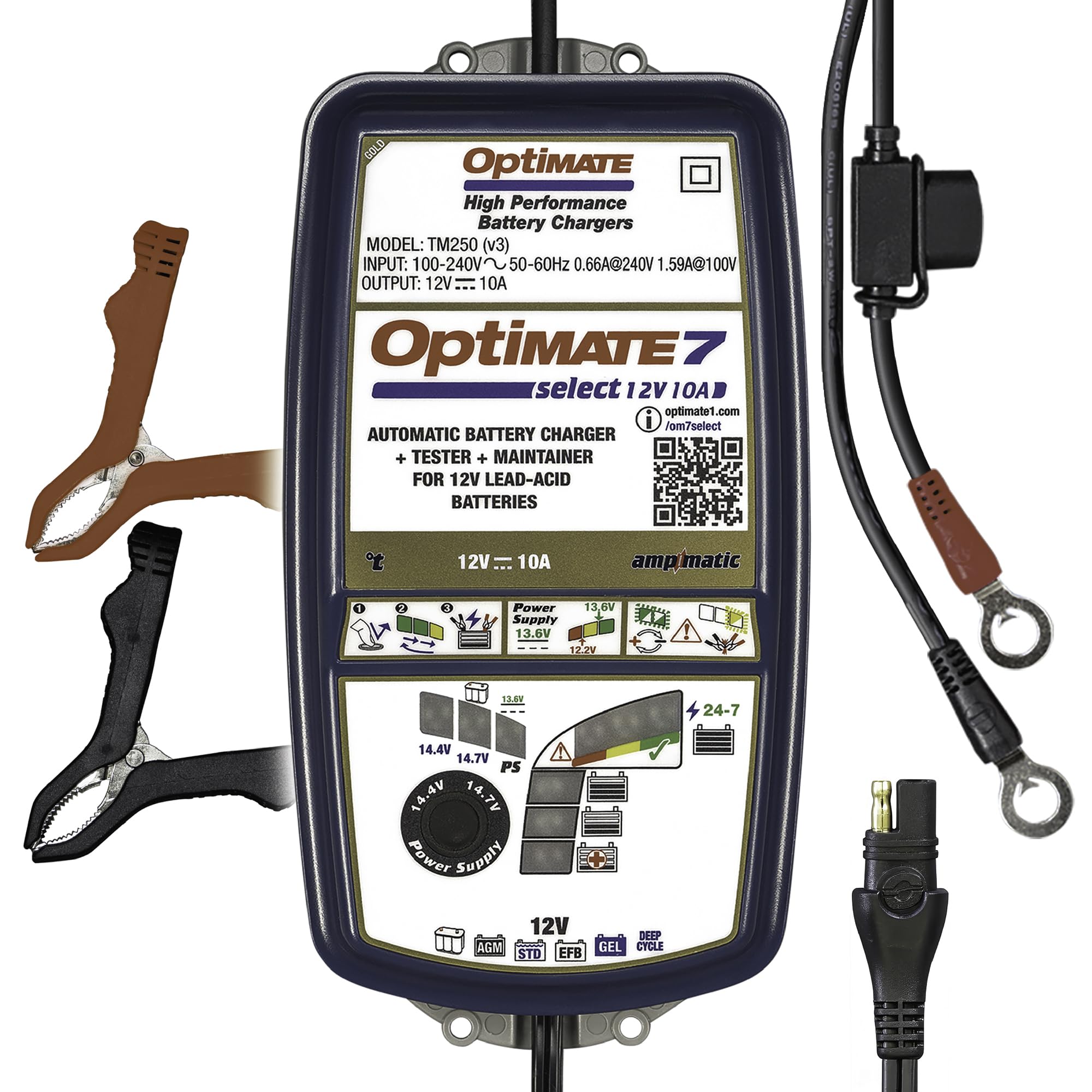12V 10A Optimate 7 Select - TM-251v3, 9-Step Gold Series Battery Saving Charger & maintainer