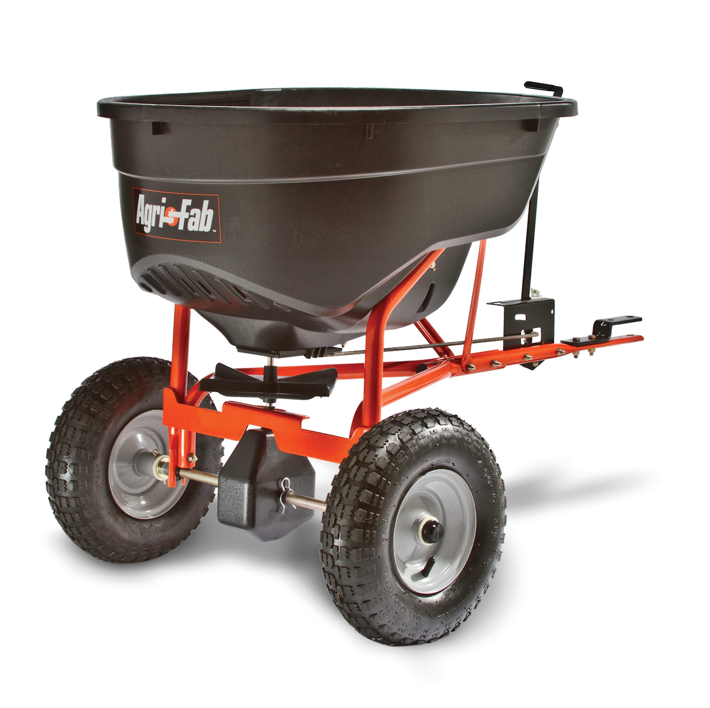Tow-Behind Agri-Fab 45-0463 130 lb. Lawn & Garden Broadcast Spreader for Seed,Fertilizer,Salt,Ice Melt; Easy to use Flow Control from Seat of Riding Lawn Mower