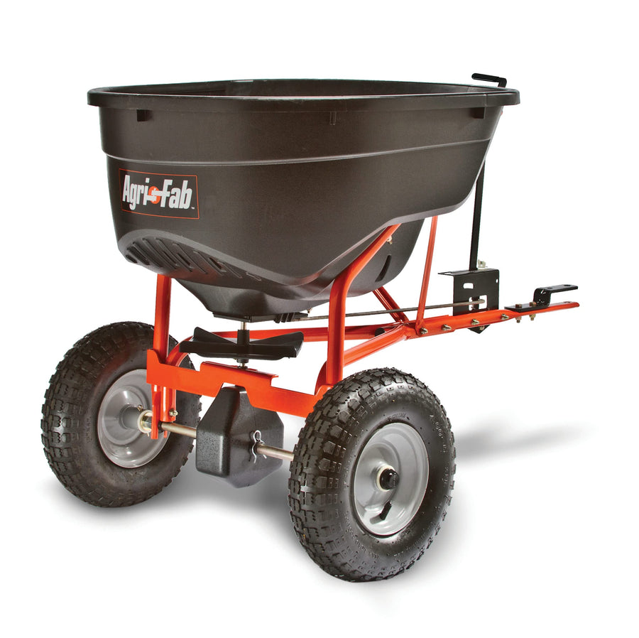 Tow-Behind Agri-Fab 45-0463 130 lb. Lawn & Garden Broadcast Spreader for Seed,Fertilizer,Salt,Ice Melt; Easy to use Flow Control from Seat of Riding Lawn Mower