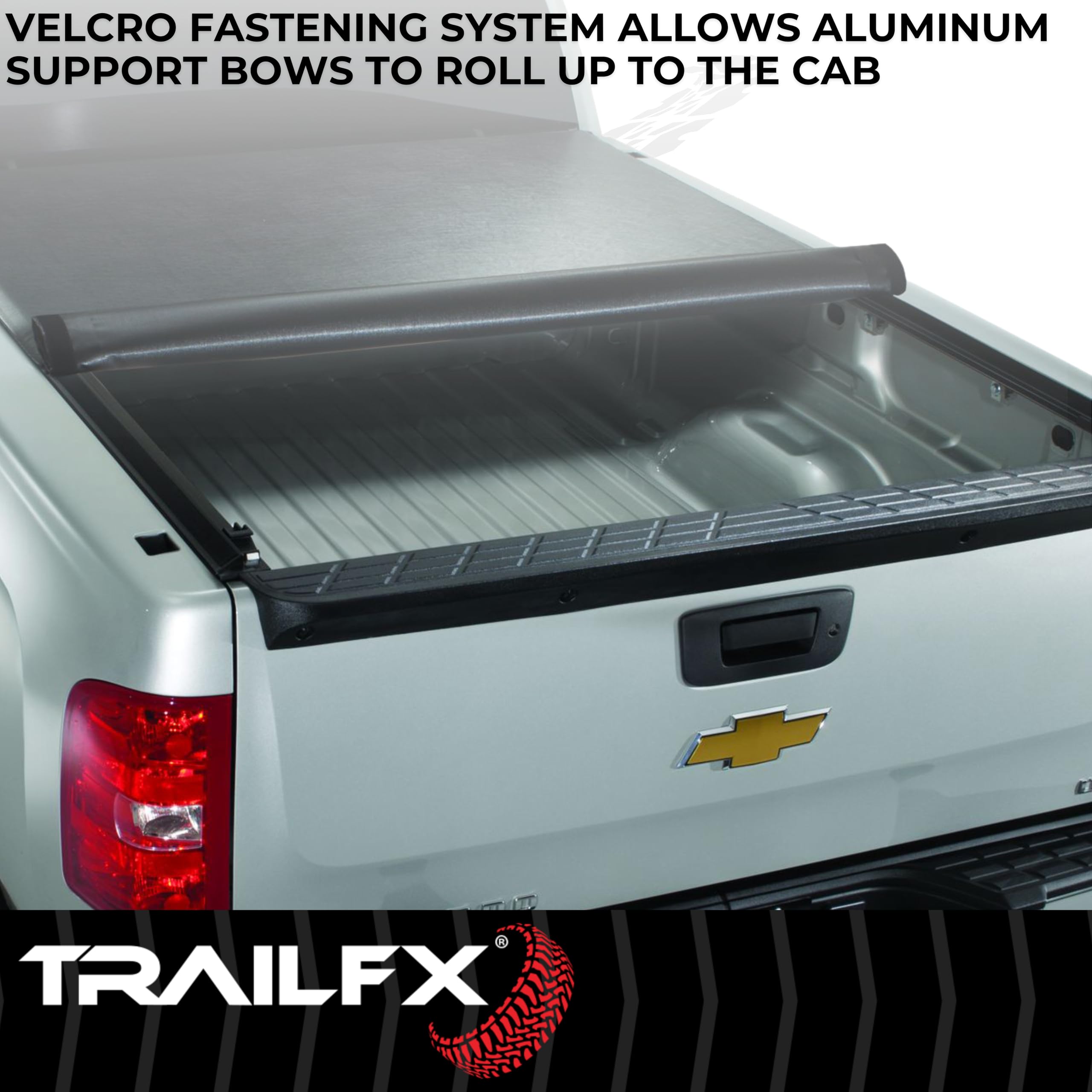 TrailFX Tonneau Cover Fits 2007 2013 GMC Sierra 1500 and 2007 2013 Chevrolet Silverado 1500 TrailFX TFX1202 Soft Roll Up Black Vinyl Aluminum Rails Lockable Tailgate Handle