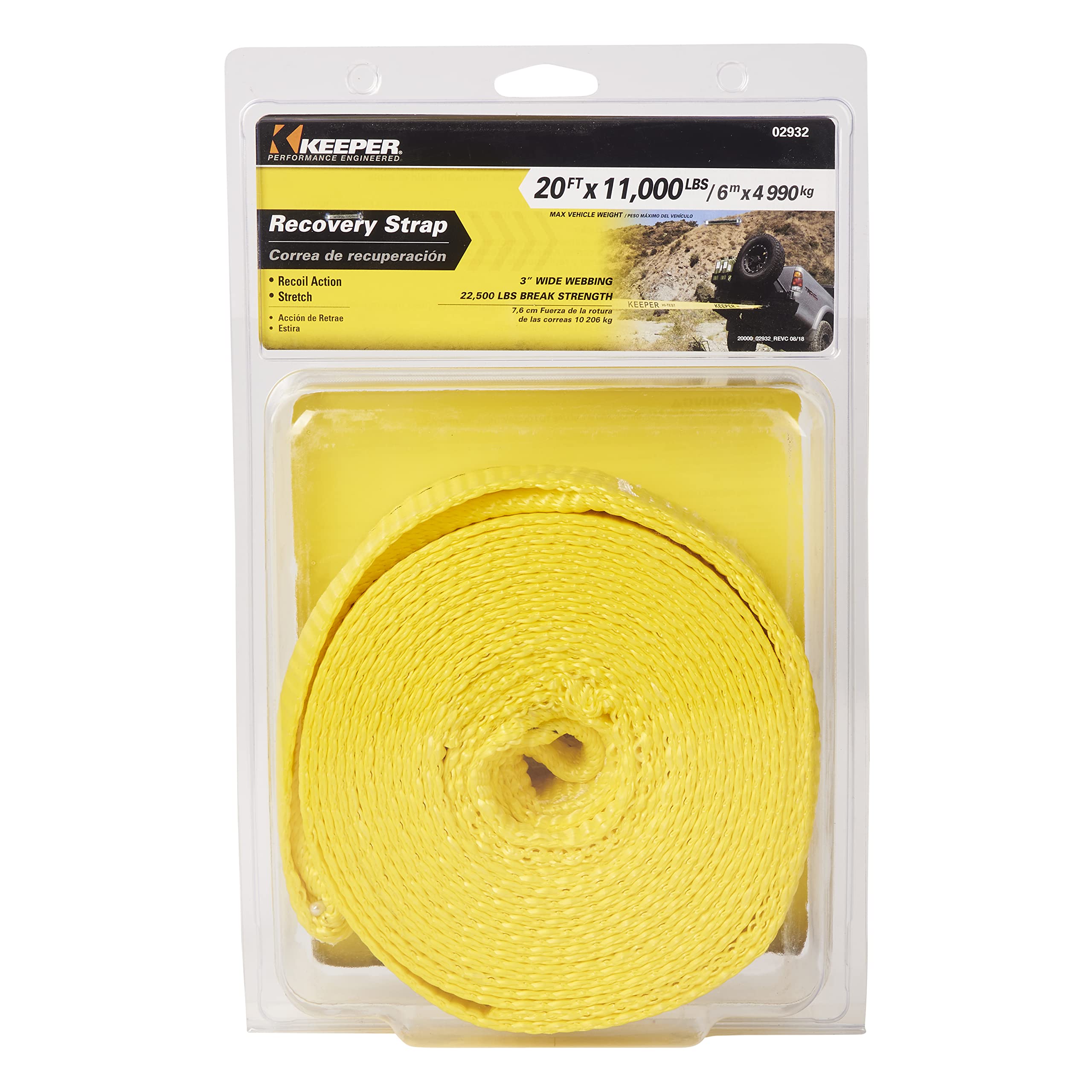 Tow Straps Keeper Heavy Duty with Loops - 3" x 20' Towing and Recovery Rope, 22,500 lbs Break Strength - Designed for Trucks, SUVs, and Off-Road Recovery