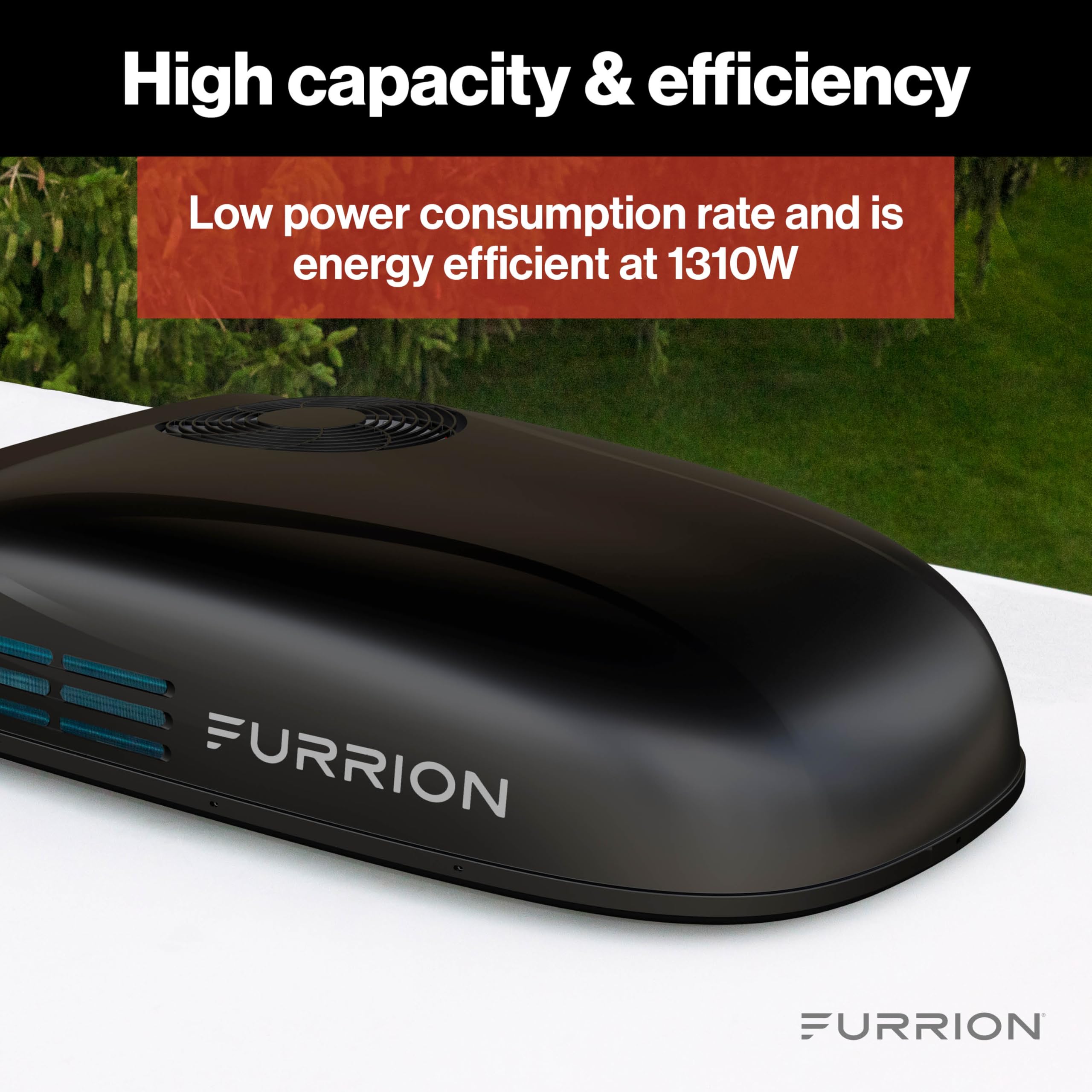 Furrion Chill 15,000 BTU Low-Profile RV Rooftop Air Conditioner with Heat Pump – Ultra-Quiet, Dual-Fan, High-Efficiency, R32 Eco Refrigerant, Vibrationsmart, Climatesmart, Black – FACR15LPSA2-BL-AM