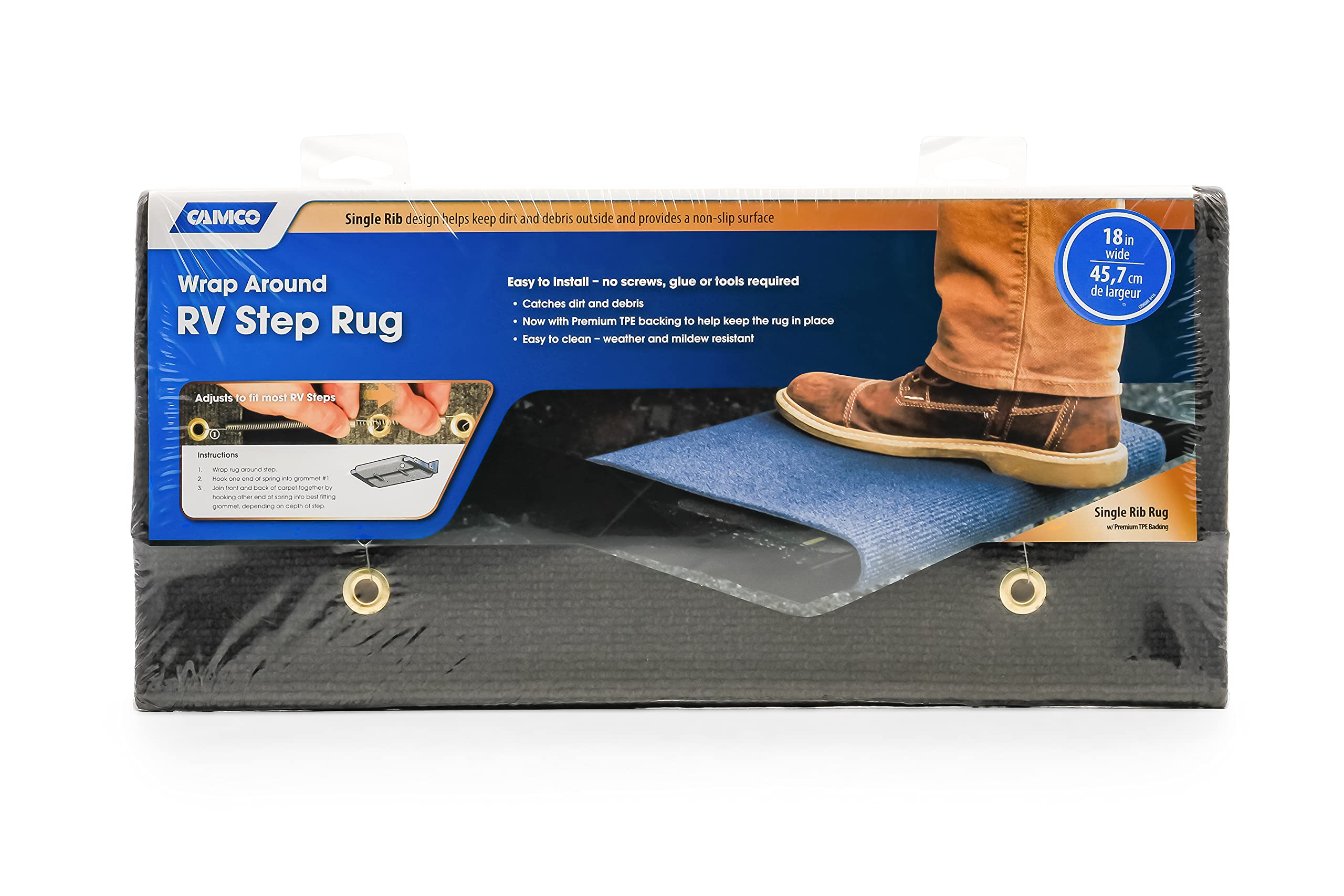 Gray Camco Premium Wrap Around RV Step Rug (100% Polyester (17.5" x 18"))