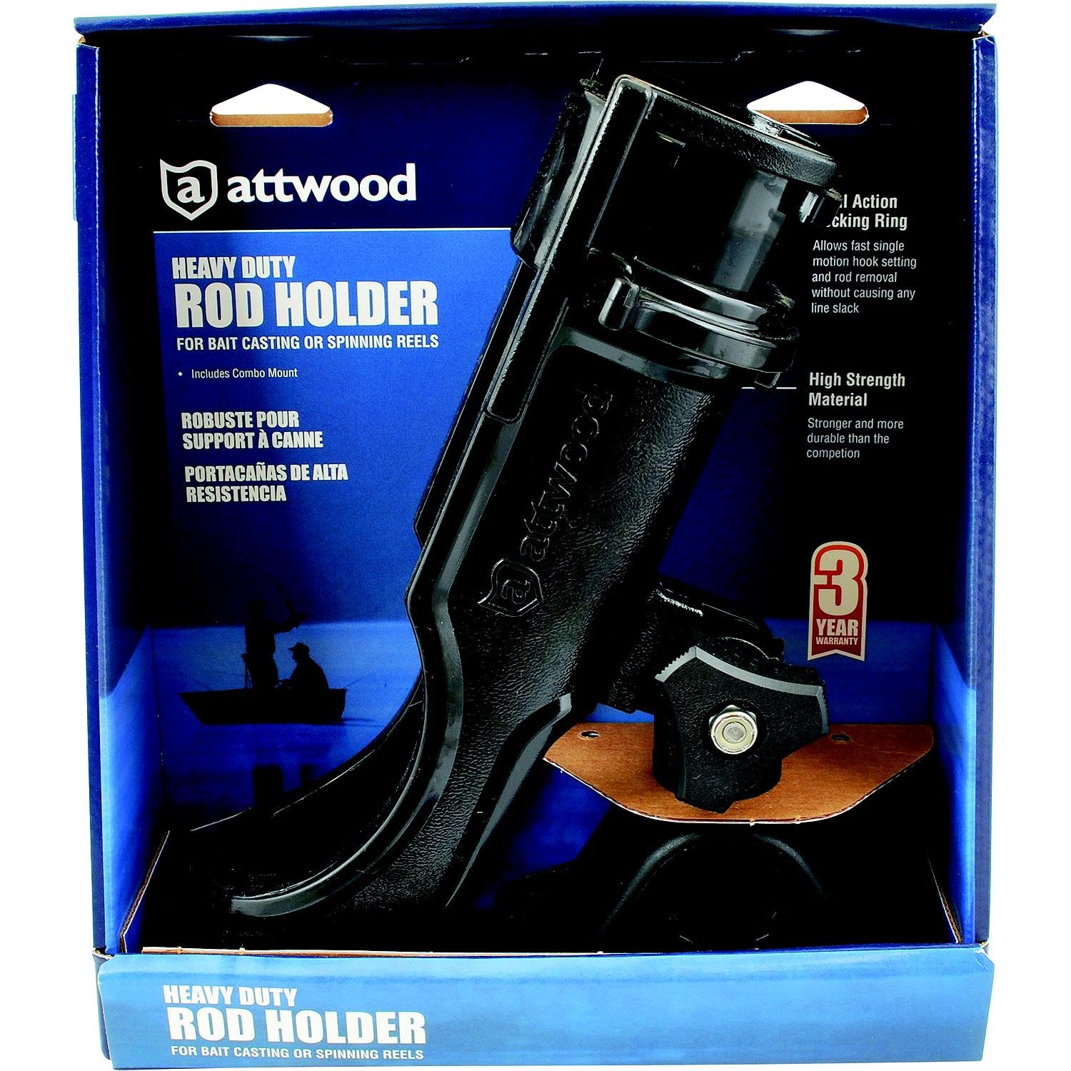 Heavy-Duty Attwood 5009-4 Adjustable Rod Holder with Combo Mount, Black Finish