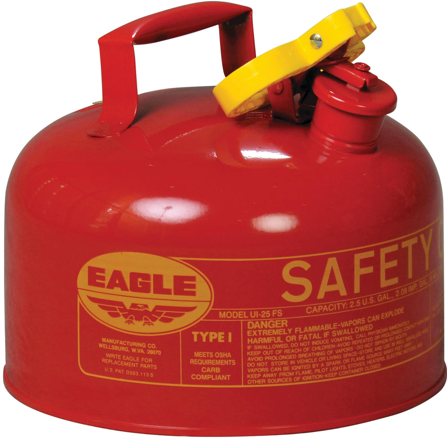 Eagle 2.5 Gallon Red Type I Safety Gas Can for Gasoline with Flame Arrester and Self-Closing Lid, Made in the USA, Galvanized Steel Flammable Storage Can, UI25S
