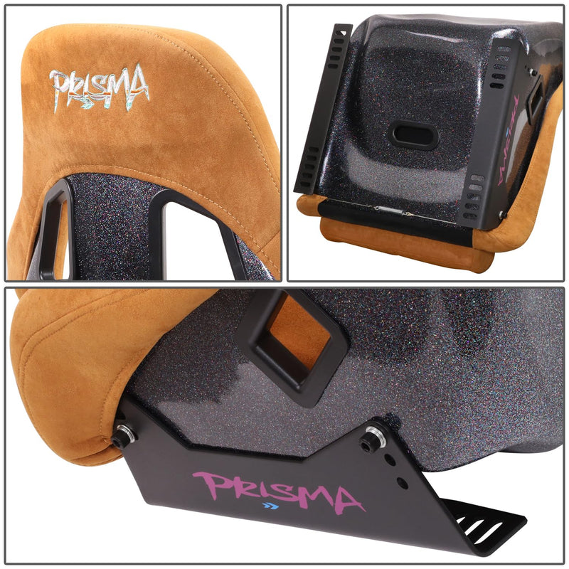NRG Innovations Universal Fixed Back NRG-FRP-303TN-PRISMA Bucket Racing Seat for 5-Point Harnesses, Size M, Tan Alcantara Material, 22" W X 34" H X 16" D