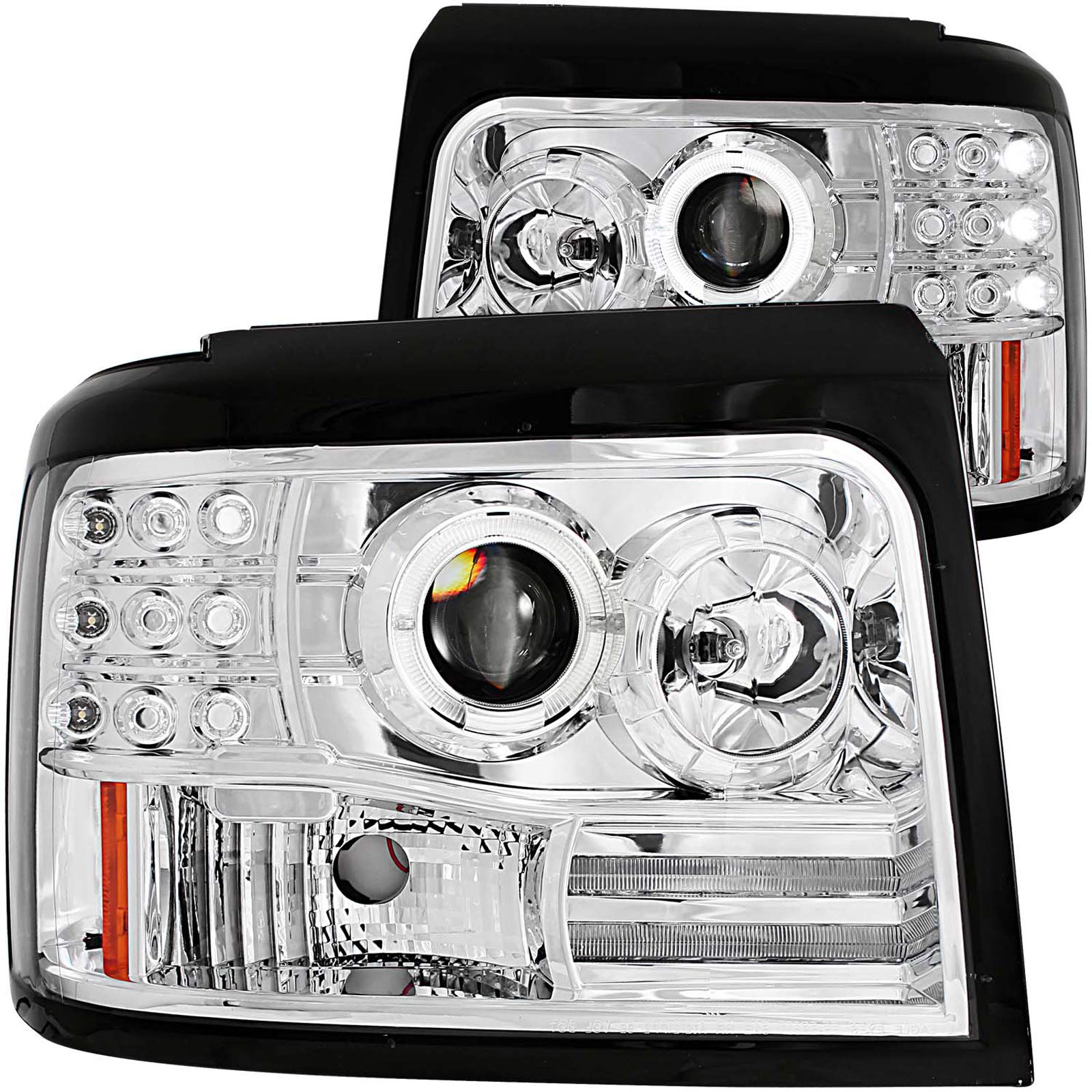 Chrome Projector Halo Headlight AnzoUSA with Side Marker and Parking Light for Ford F-150/F-250/Bronco - (Sold in Pairs)