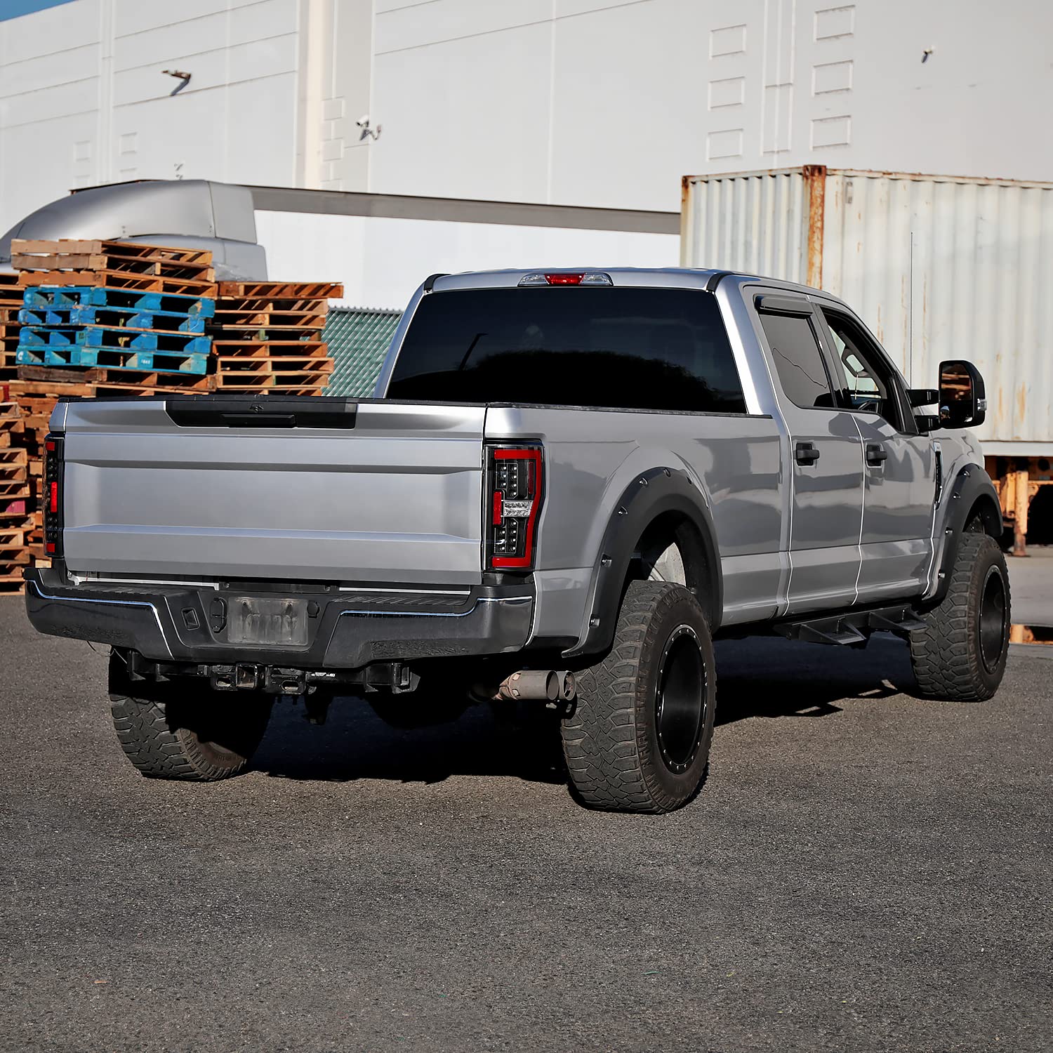 Matte Black SPEC-D TUNING LED Tail Lights w/Red LED Tube Compatible with 2017-2019 Ford F250/350/450/550, Left + Right Pair Tail Lamp Assembly
