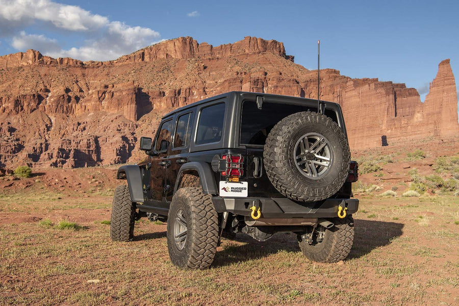 Rear Rugged Ridge HD Bumper for Jeep Wrangler JL | Full-Width, Steel, Black | 11540.36 | Fits 2018-2025 Jeep Wrangler JL