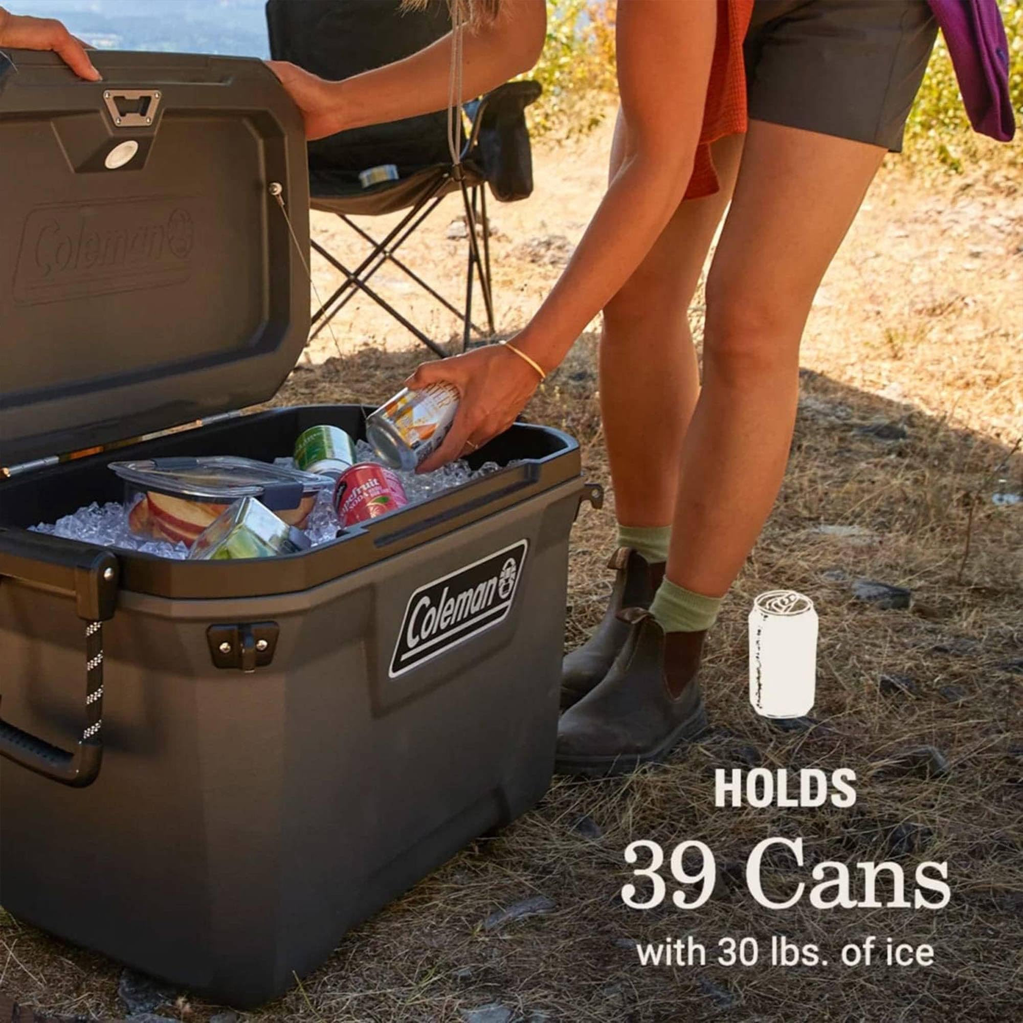 Coleman 55 Quart Convoy Series Lightweight Portable Cooler with Nonslip Grip Reflective Rope Handles for Long Haul Outdoor Adventures, Dark Storm